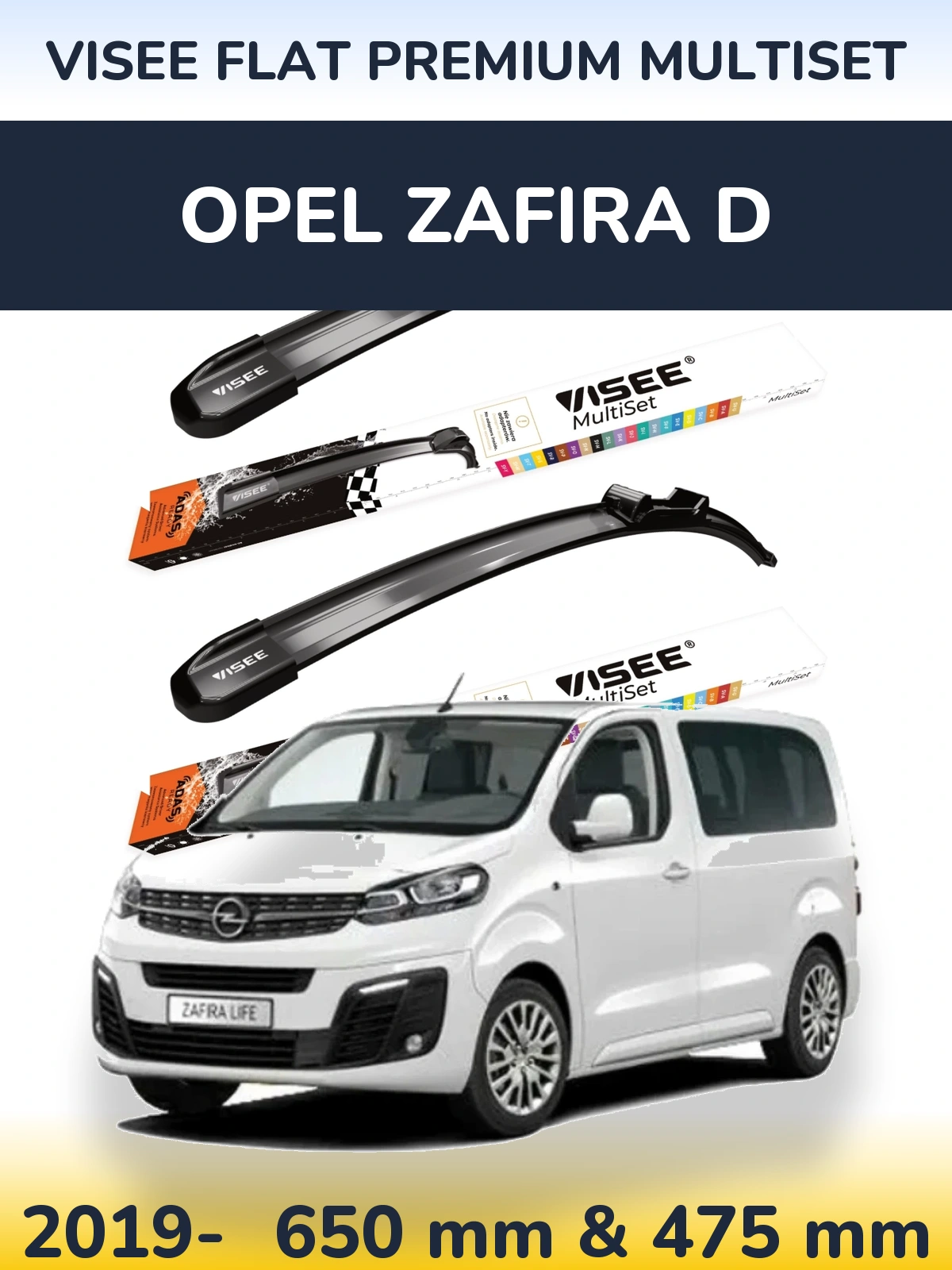 Front wiper blade set VISEE FLAT PREMIUM MultiSet 650 & 475 mm for Opel Zafira D 2019-2026