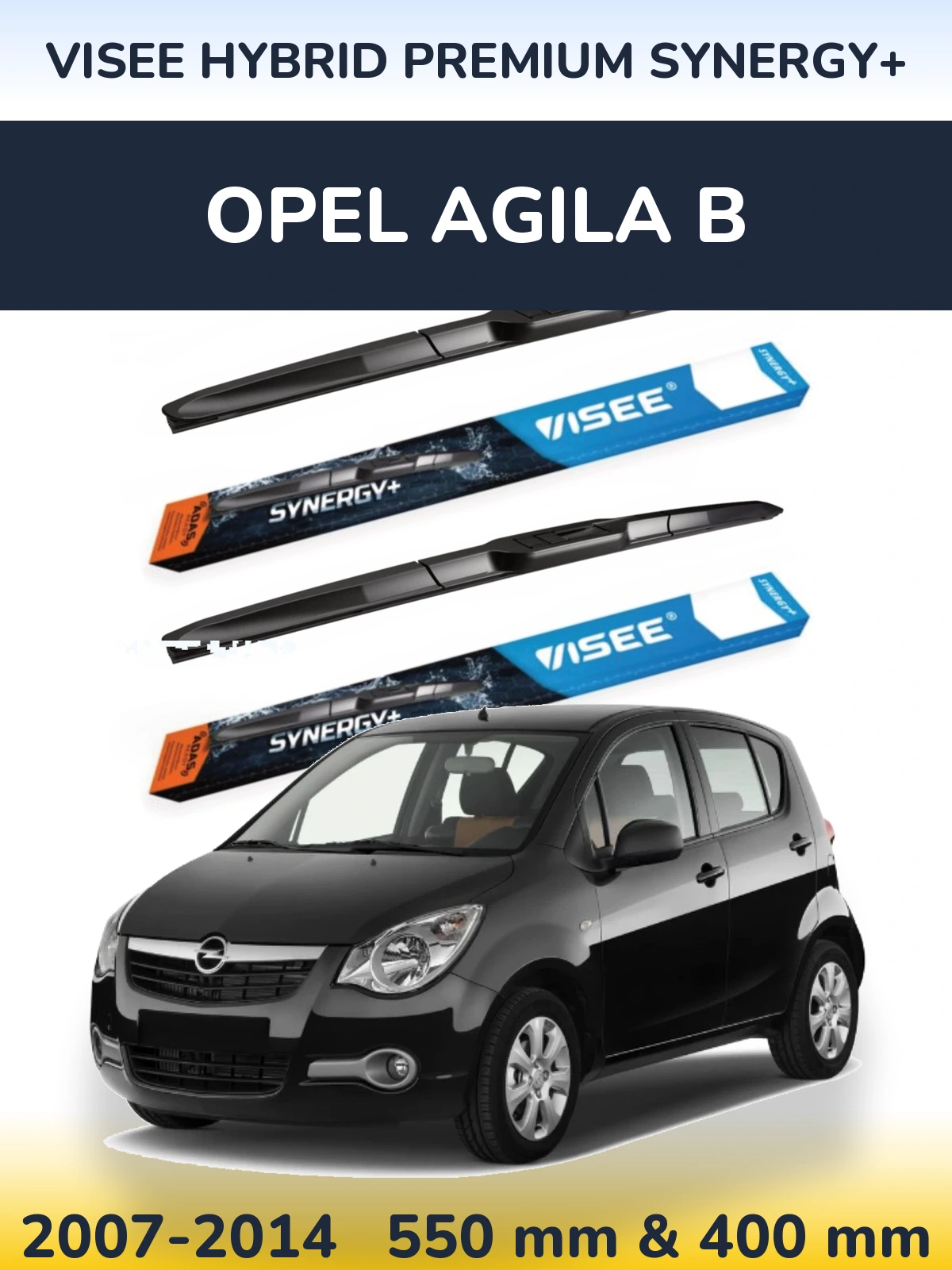 Front wiper blade set VISEE HYBRID PREMIUM SYNERGY+ 550 & 400 mm for Opel Agila B 2007-2014