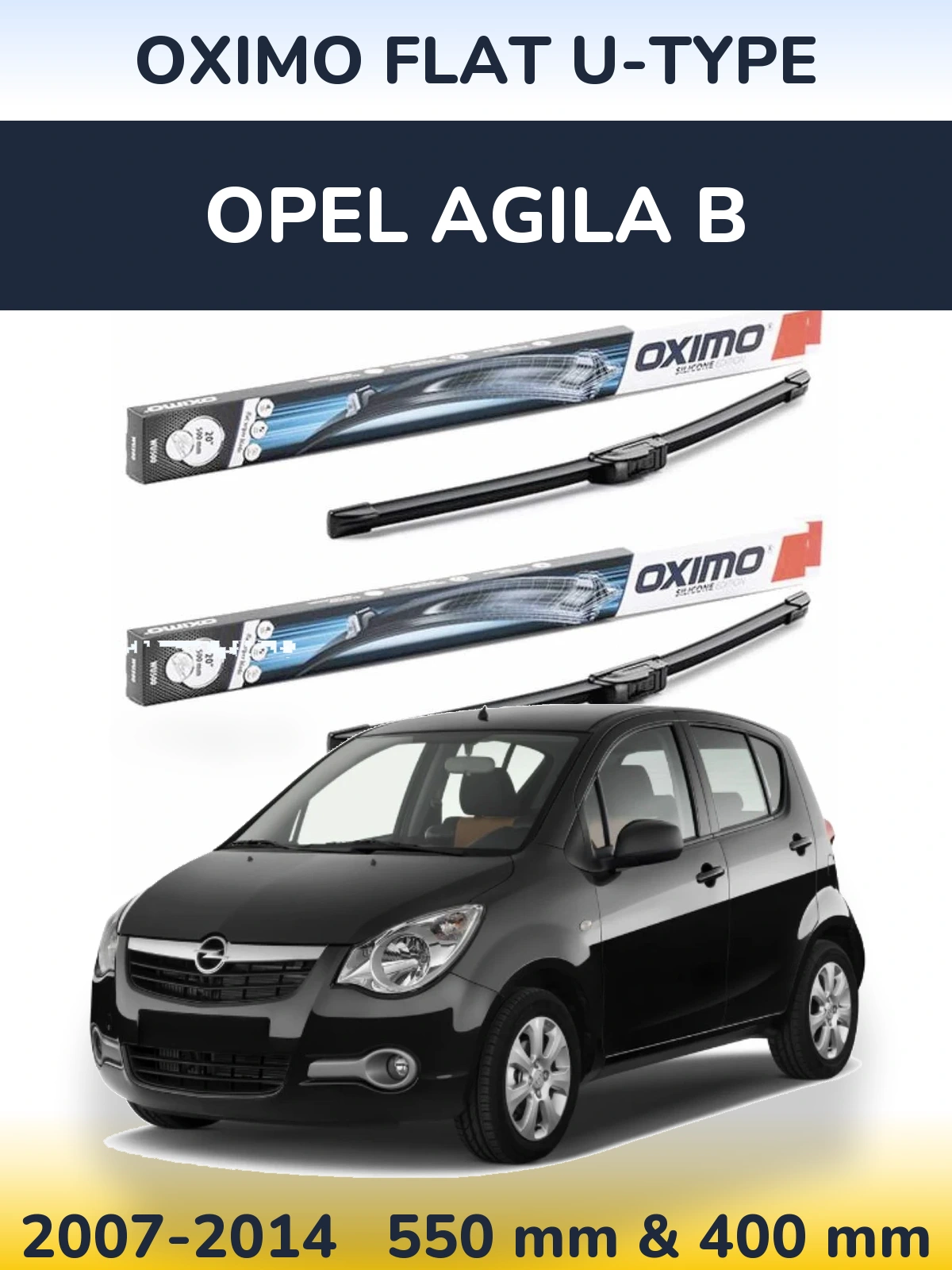 Комплект передних дворников Oximo Flat U-type 550 & 400 мм для Opel Agila B 2007-2014