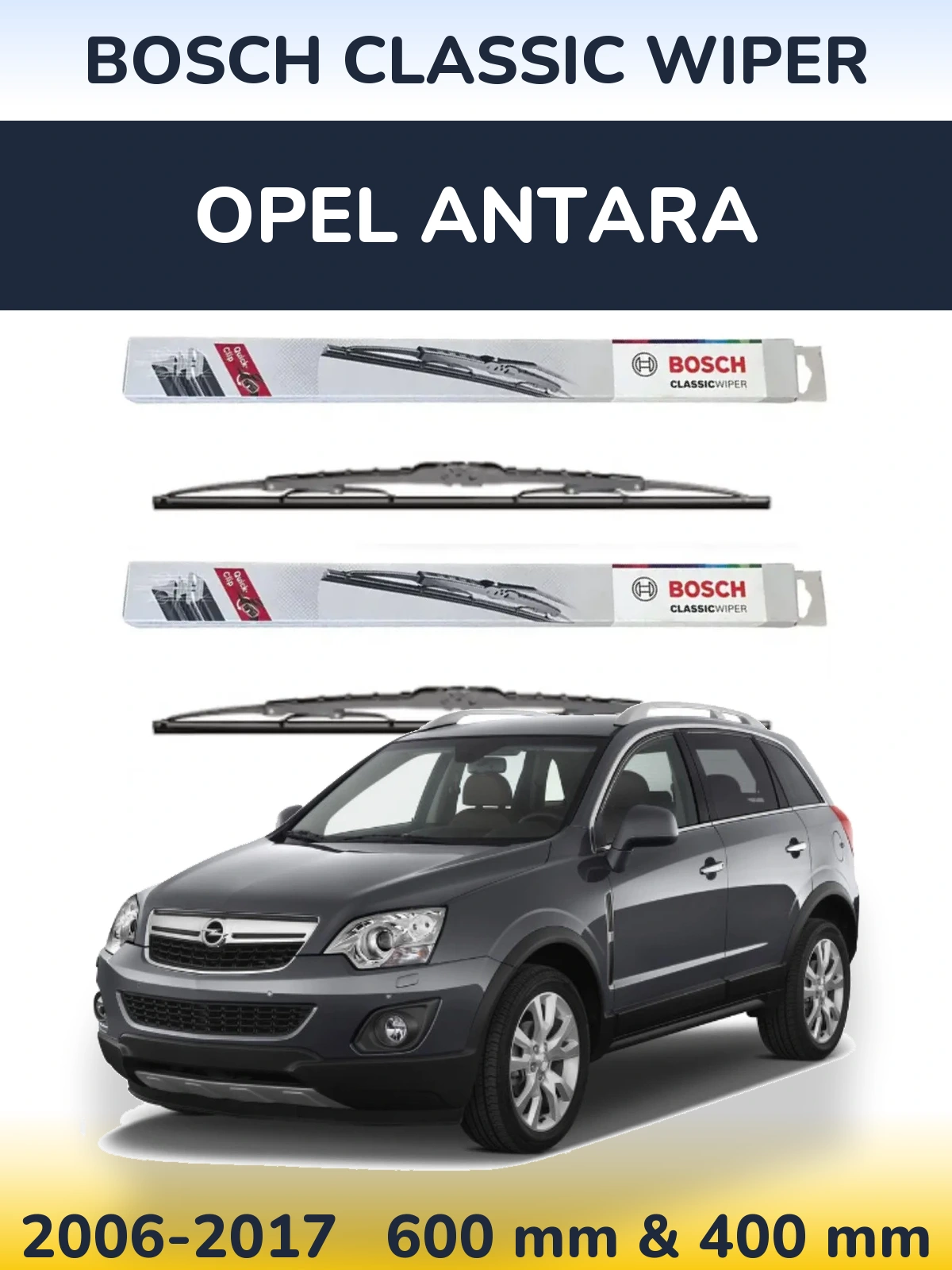 Комплект передних дворников BOSCH Classic Wiper 600 & 400 мм для Opel Antara 2006-2017