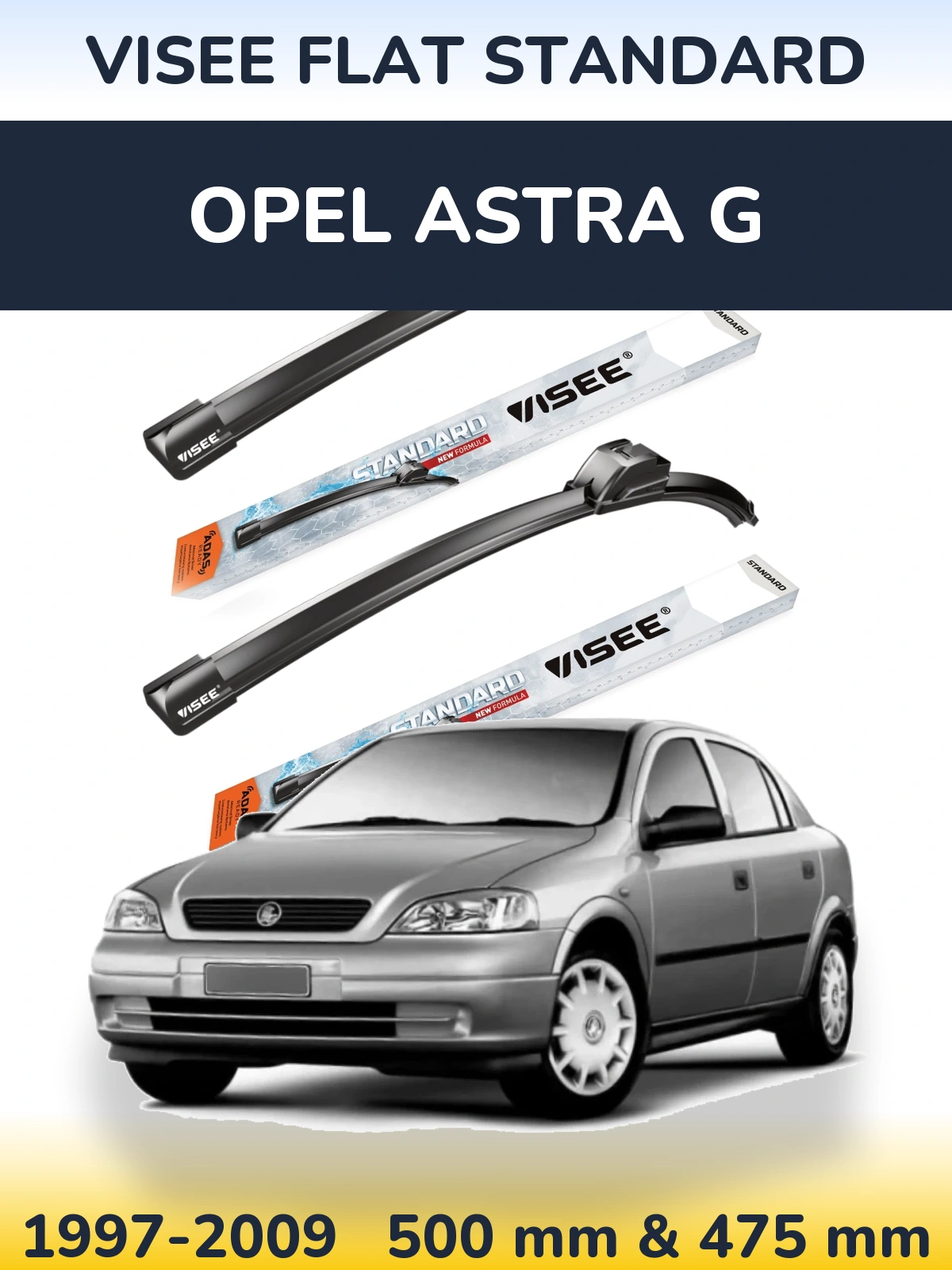 Комплект передних дворников VISEE FLAT STANDARD 500 & 475 мм для Opel Astra G 1997-2009