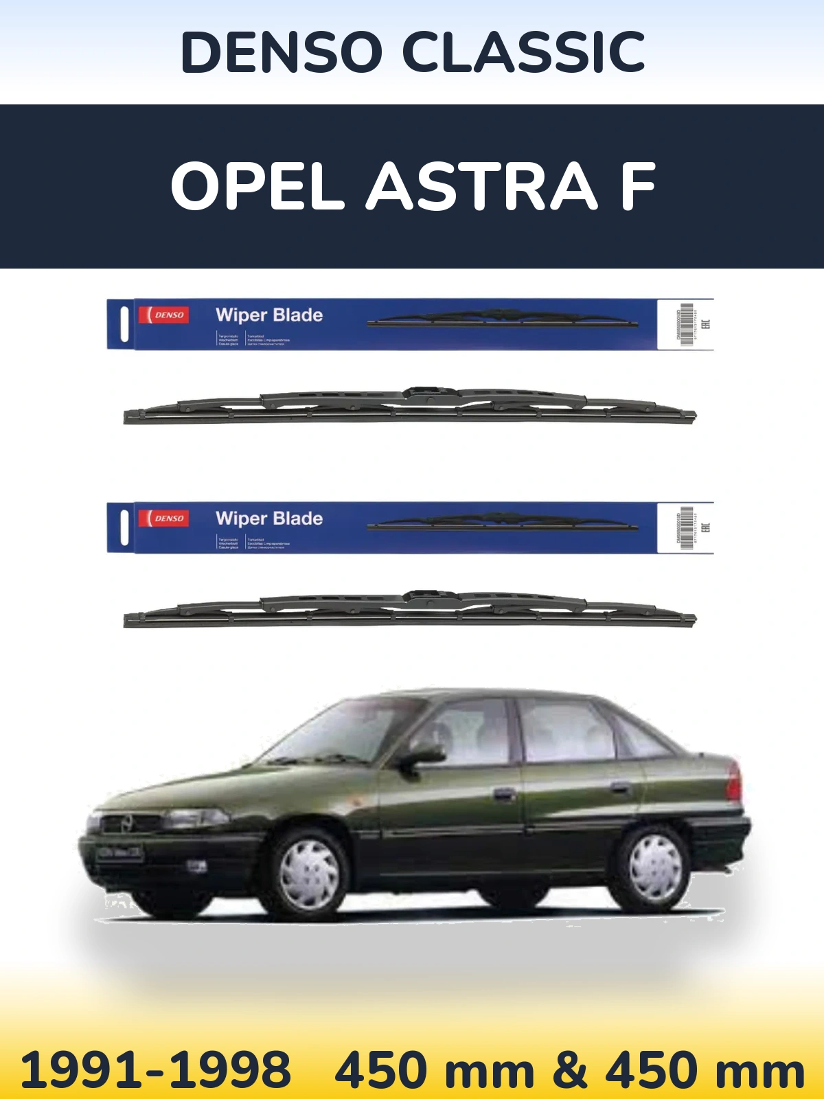 Front wiper blade set Denso Classic 450 & 450 mm for Opel Astra F 1991-1998