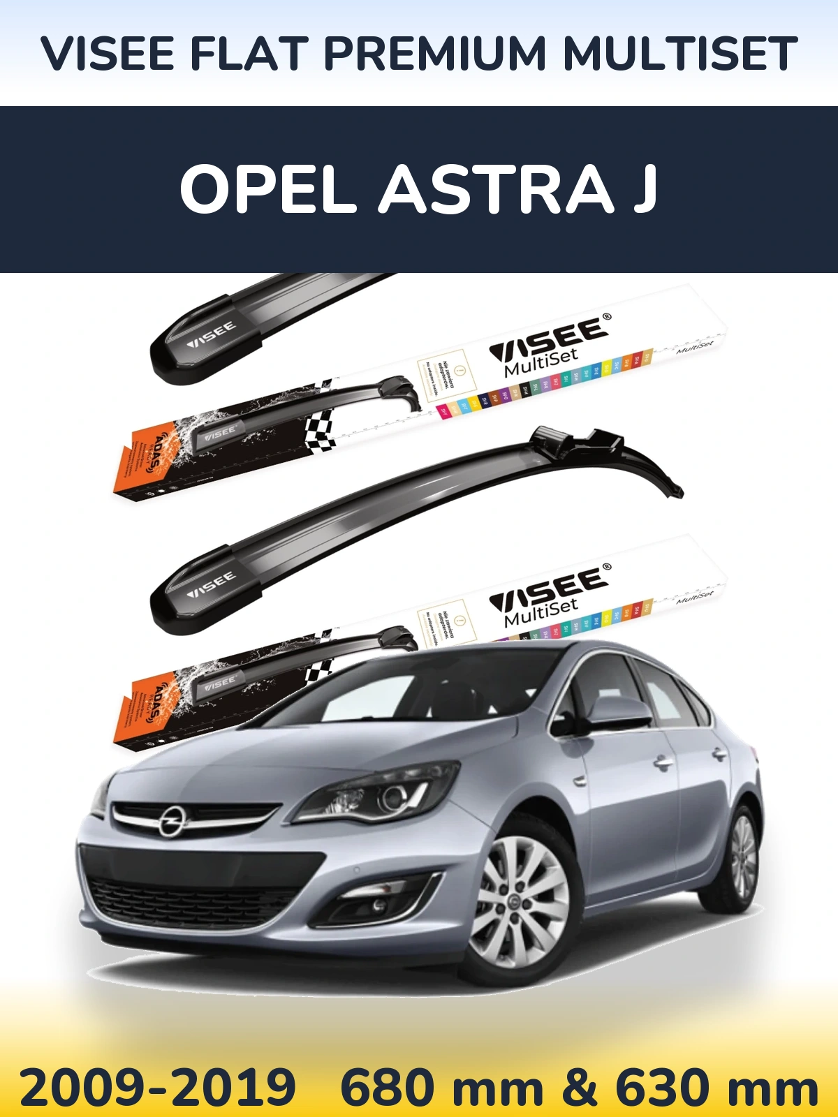 Комплект передних дворников VISEE FLAT PREMIUM MultiSet 680 & 630 мм для Opel Astra J 2009-2019