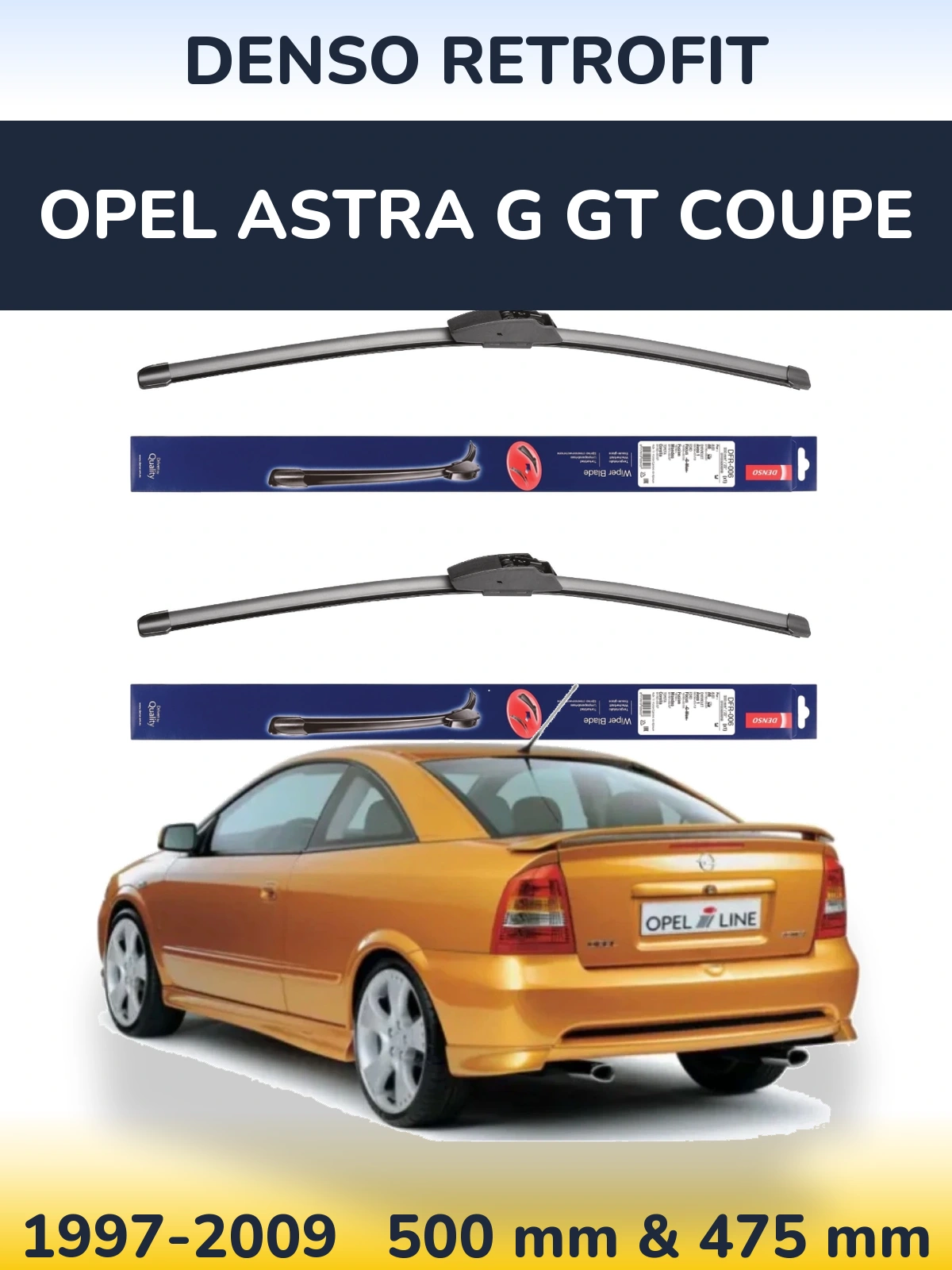 Komplet przednich wycieraczek Denso Retrofit 500 & 475 mm do Opel Astra G GT coupe 1997-2009