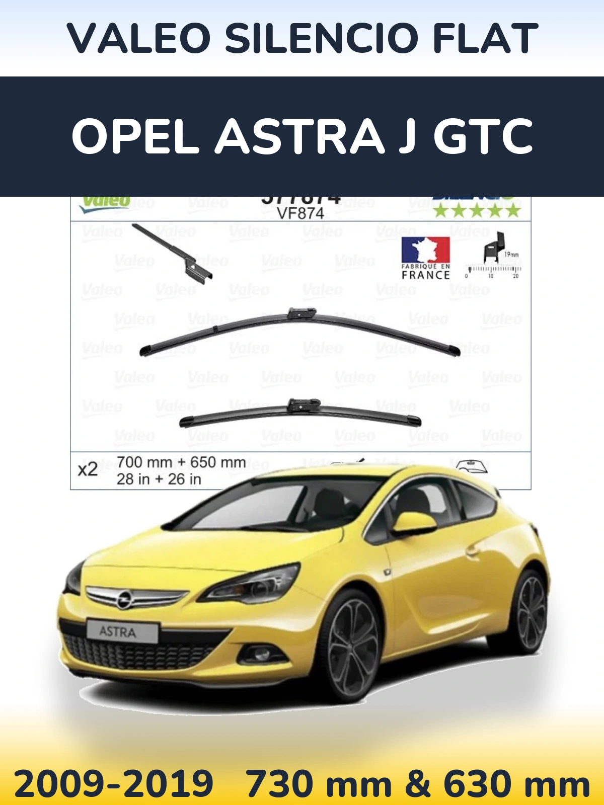 Komplet przednich wycieraczek Valeo Silencio Flat 700 & 650 mm do Opel Astra J GTC 2009-2019