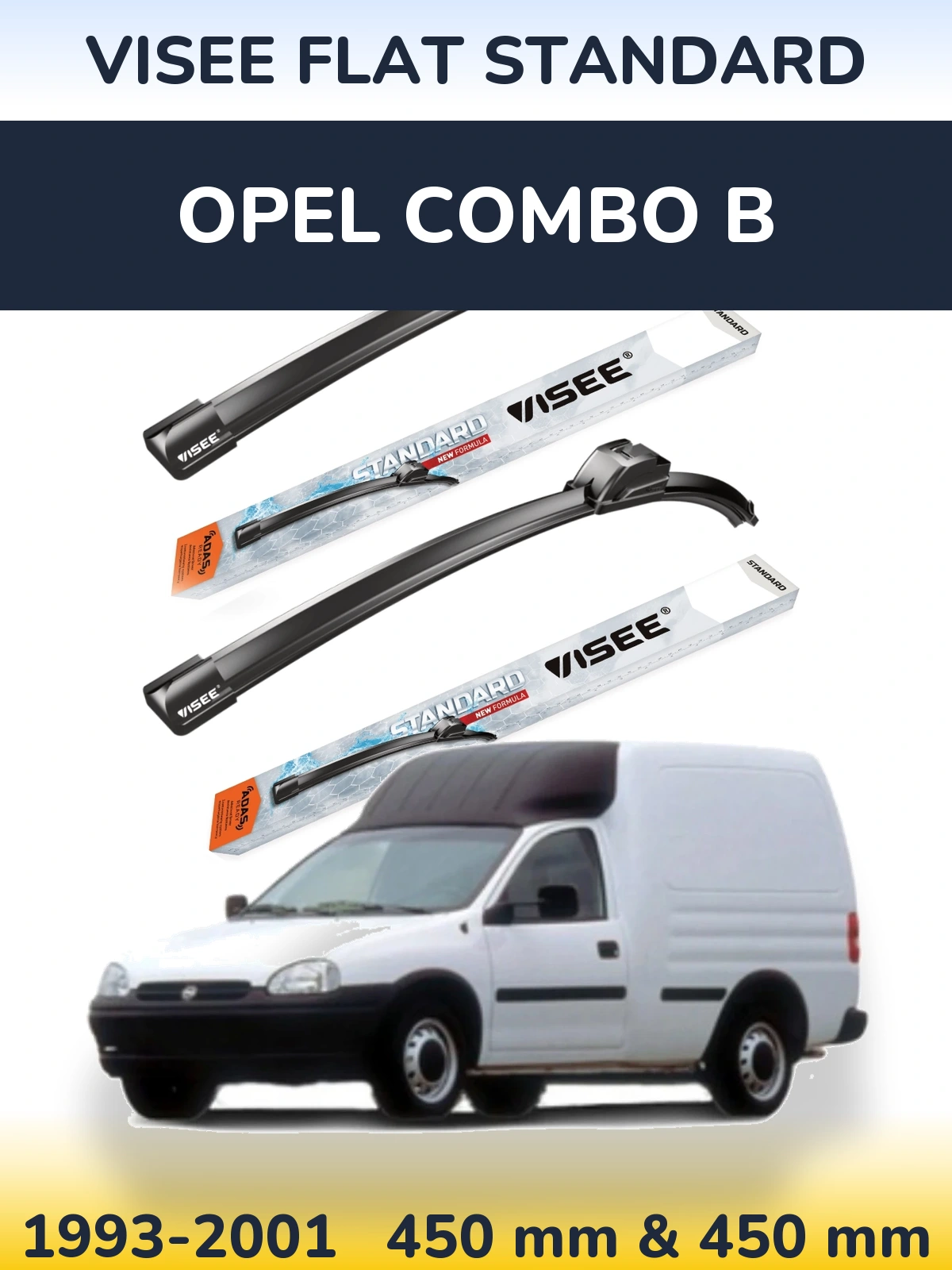 Front wiper blade set VISEE FLAT STANDARD 450 & 450 mm for Opel Combo B 1993-2001