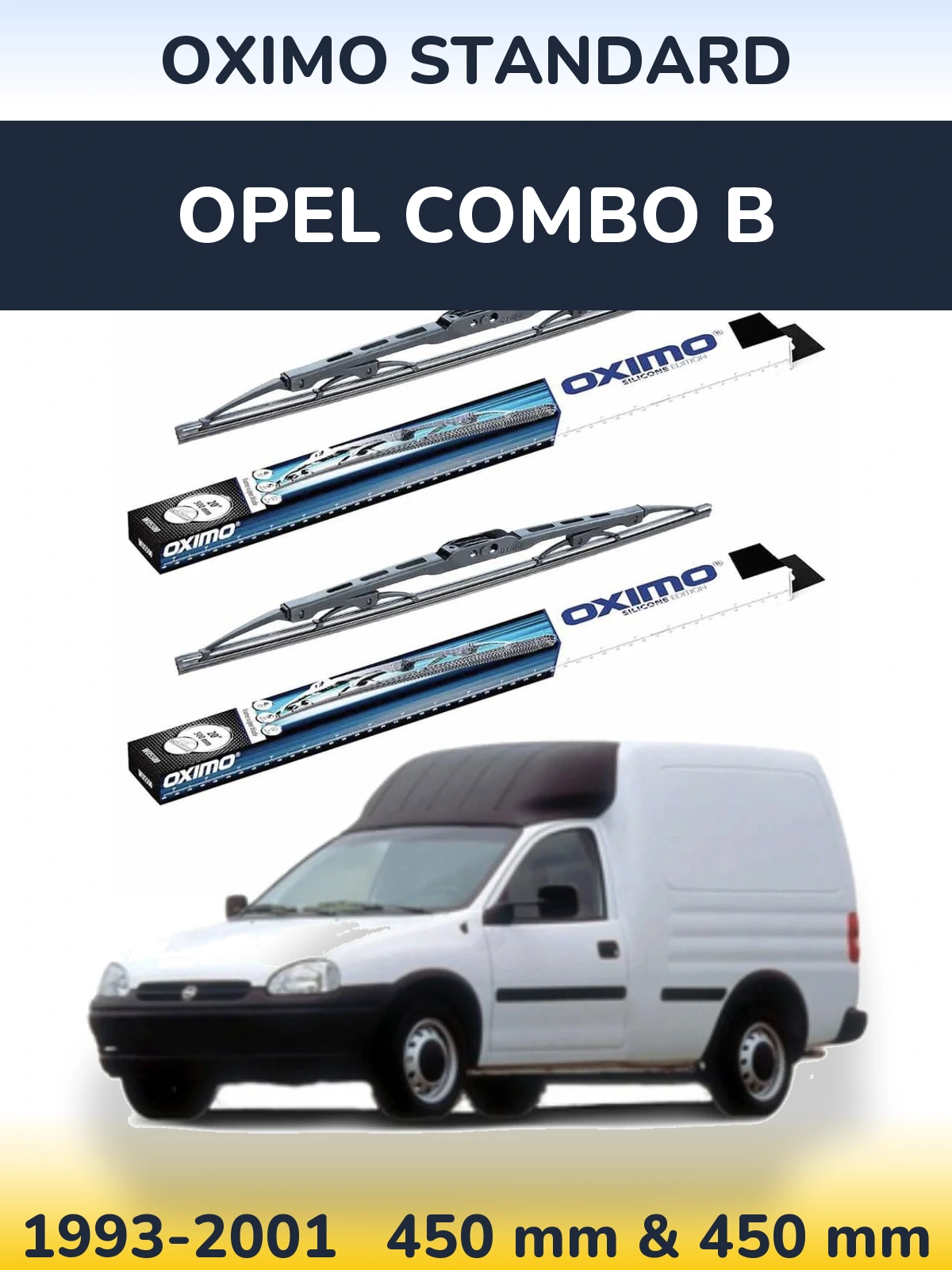Комплект передніх щіток Oximo Standard 450 & 450 мм для Opel Combo B 1993-2001