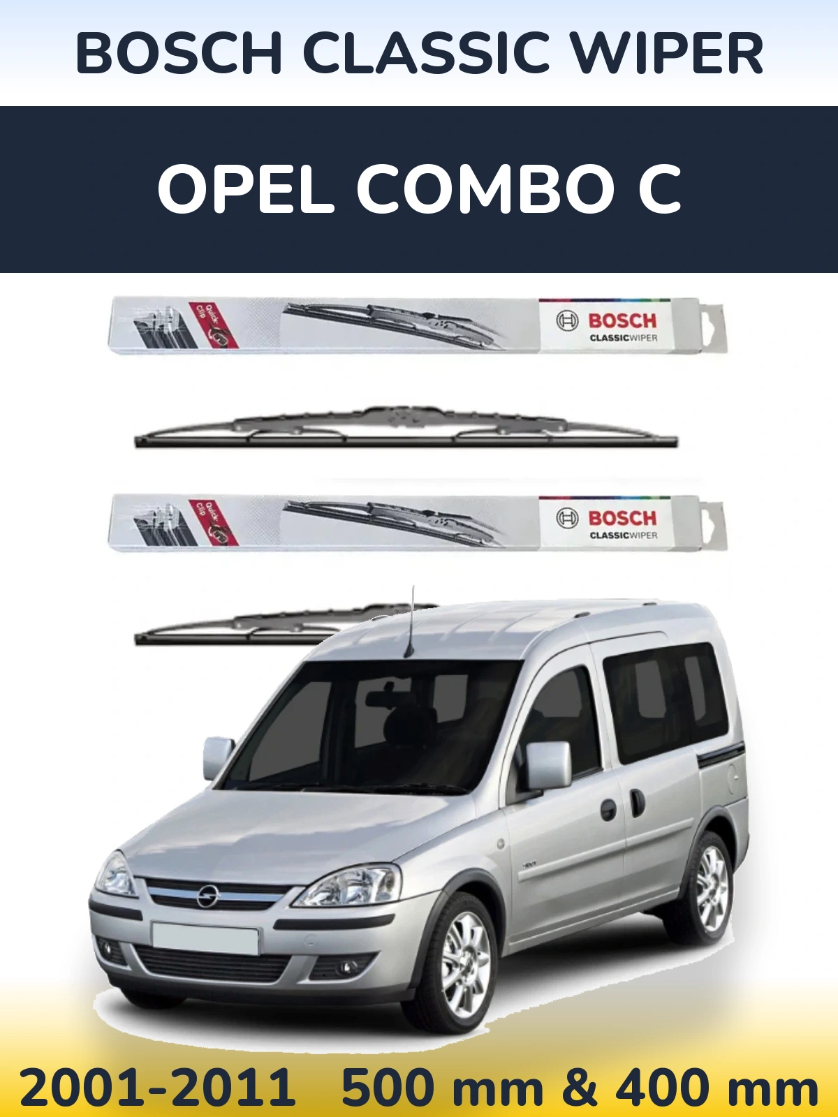 Комплект передніх щіток BOSCH Classic Wiper 500 & 400 мм для Opel Combo C 2001-2011