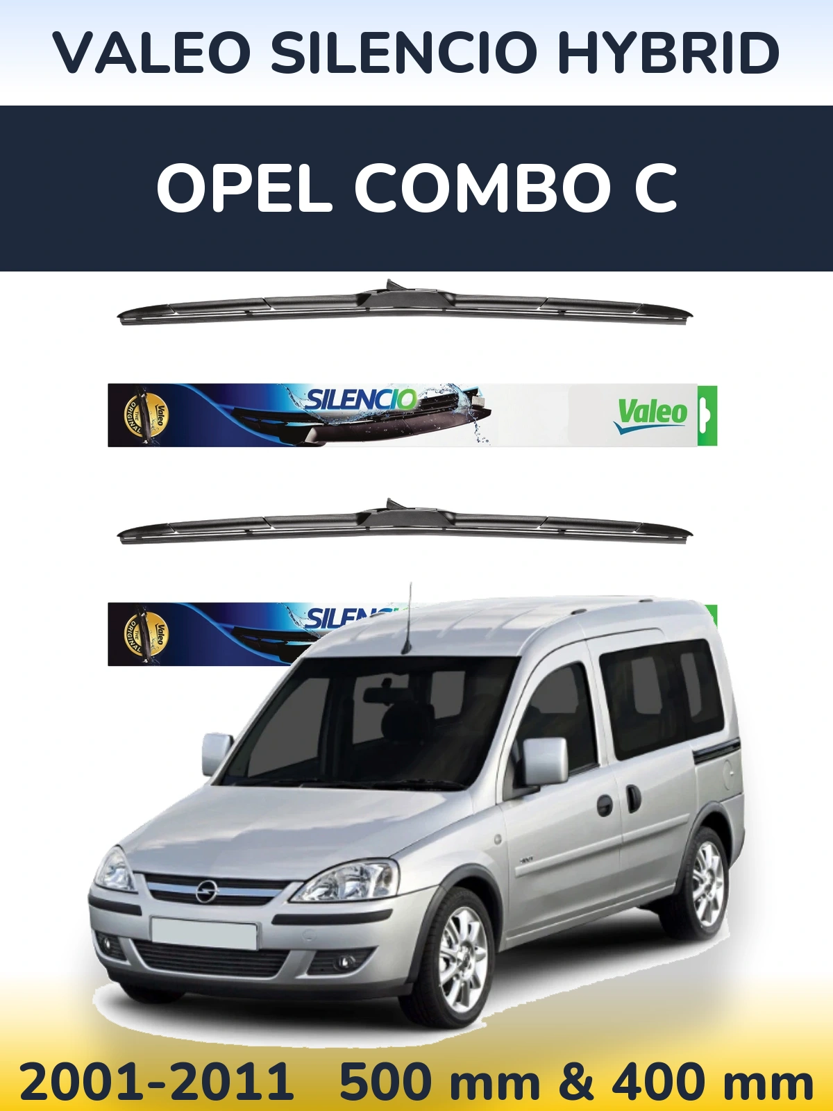 Komplet przednich wycieraczek Valeo Silencio Hybrid 500 & 400 mm do Opel Combo C 2001-2011