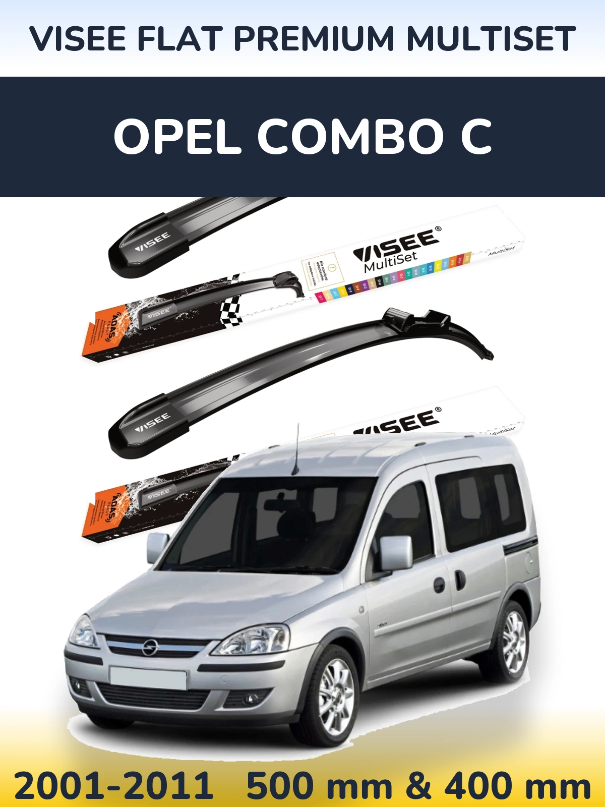 Front wiper blade set VISEE FLAT PREMIUM MultiSet 500 & 400 mm for Opel Combo C 2001-2011