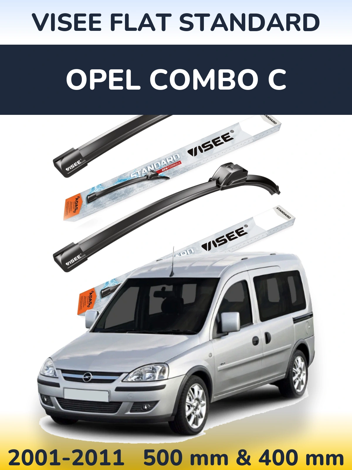 Front wiper blade set VISEE FLAT STANDARD 500 & 400 mm for Opel Combo C 2001-2011