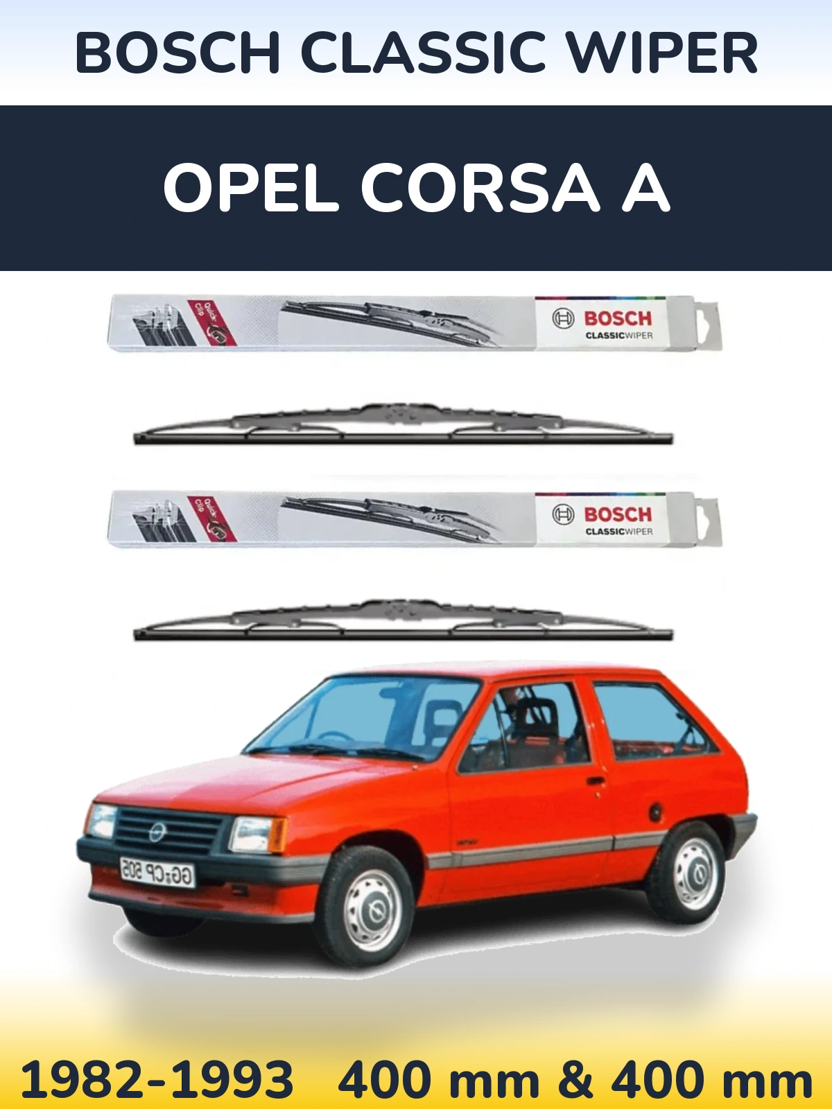 Комплект передних дворников BOSCH Classic Wiper 400 & 400 мм для Opel Corsa A 1982-1993