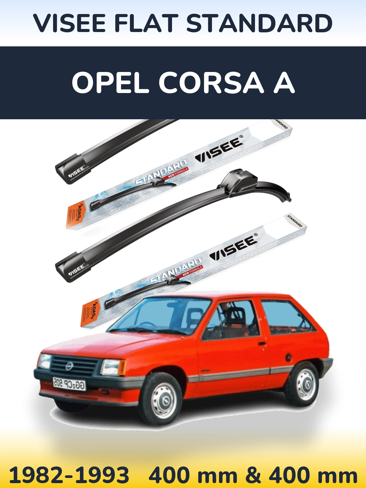Комплект передних дворников VISEE FLAT STANDARD 400 & 400 мм для Opel Corsa A 1982-1993