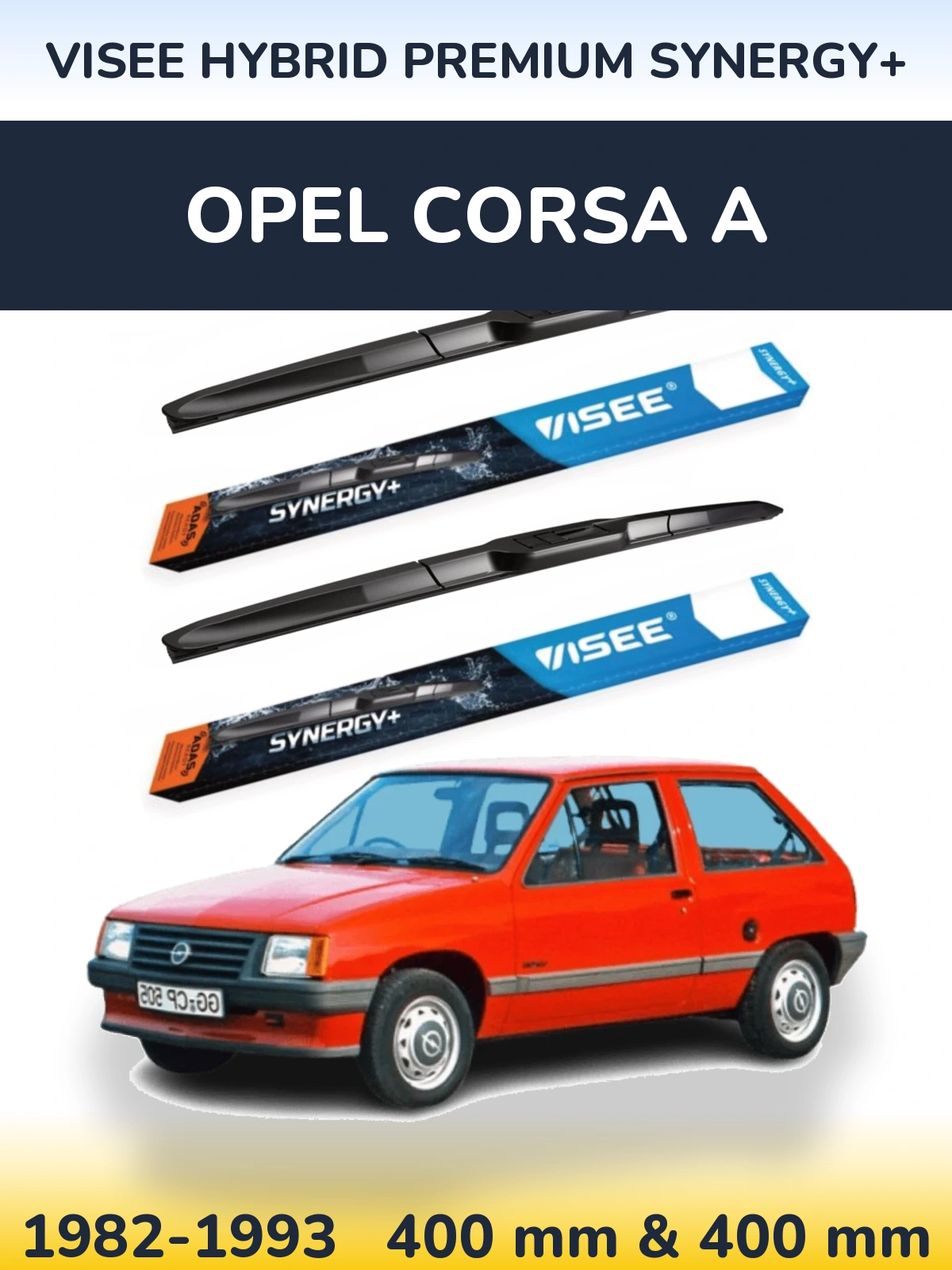 Front wiper blade set VISEE HYBRID PREMIUM SYNERGY+ 400 & 400 mm for Opel Corsa A 1982-1993