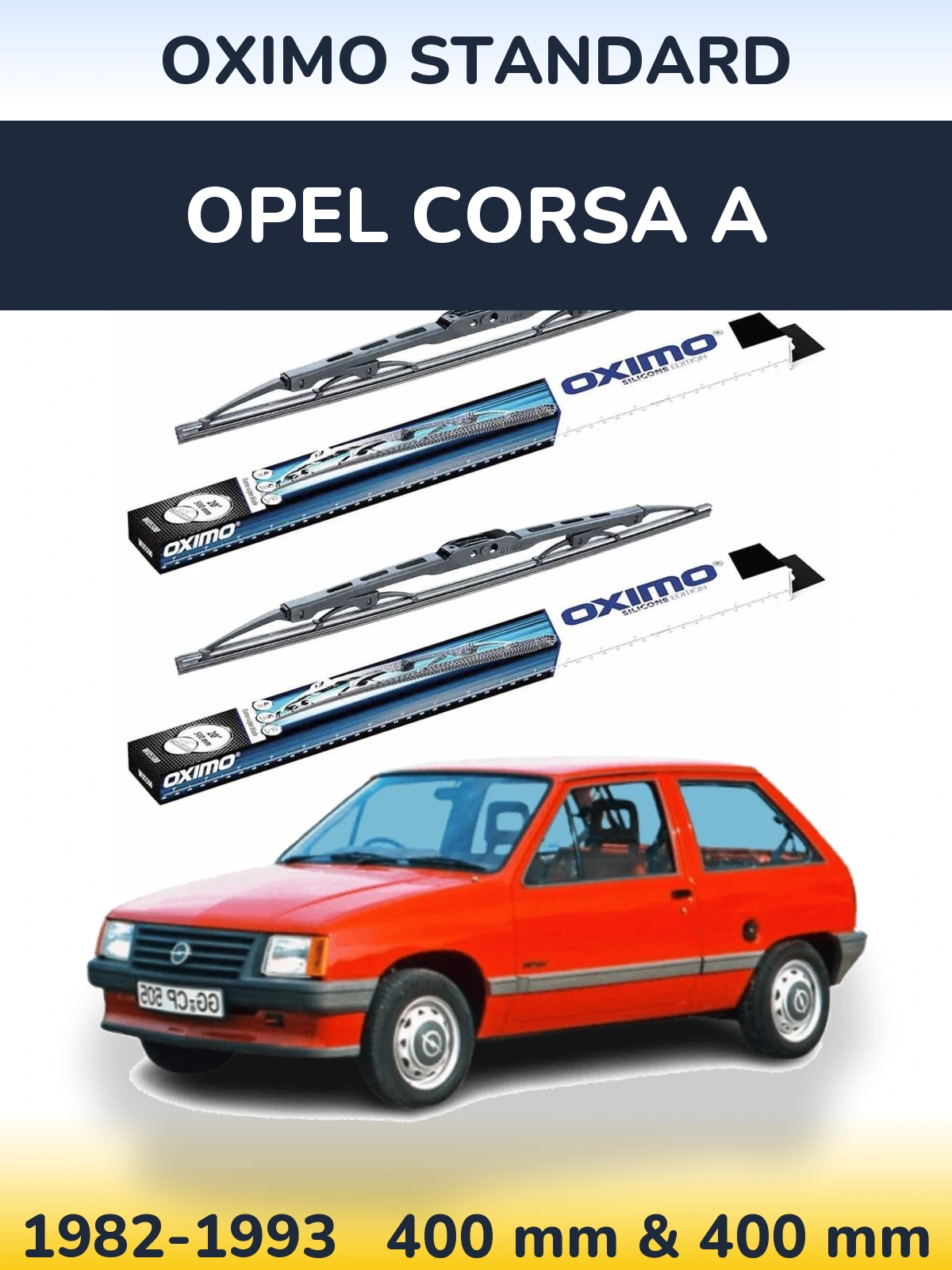 Front wiper blade set Oximo Standard 400 & 400 mm for Opel Corsa A 1982-1993