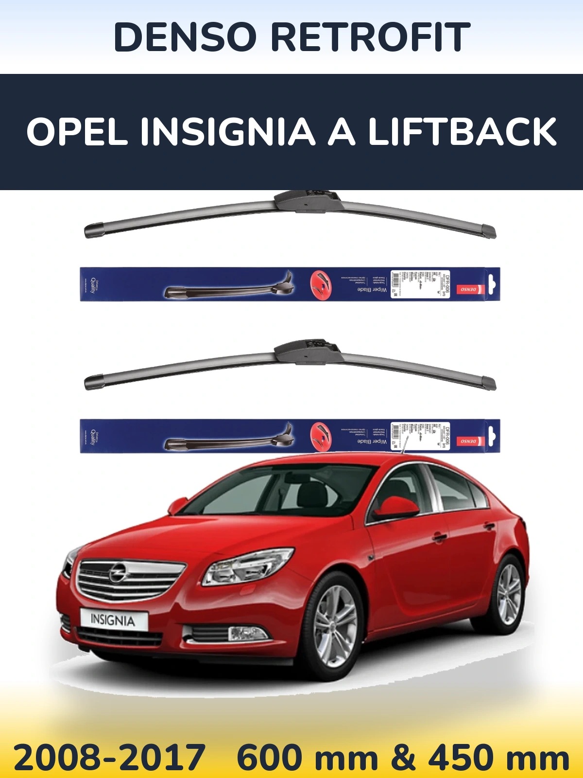Front wiper blade set Denso Retrofit 600 & 450 mm for Opel Insignia A liftback 2008-2017
