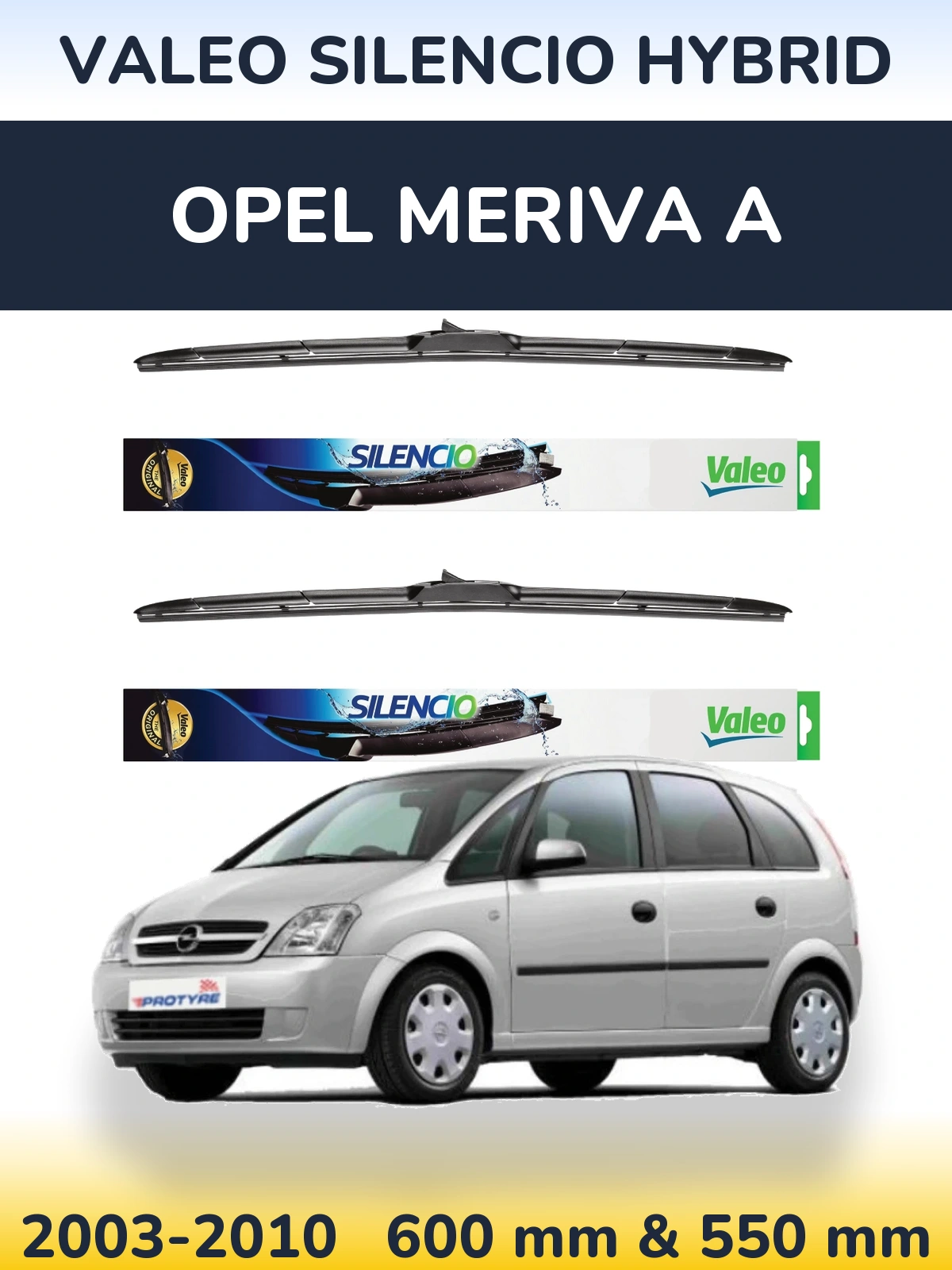 Комплект передних дворников Valeo Silencio Hybrid 600 & 550 мм для Opel Meriva A 2003-2010