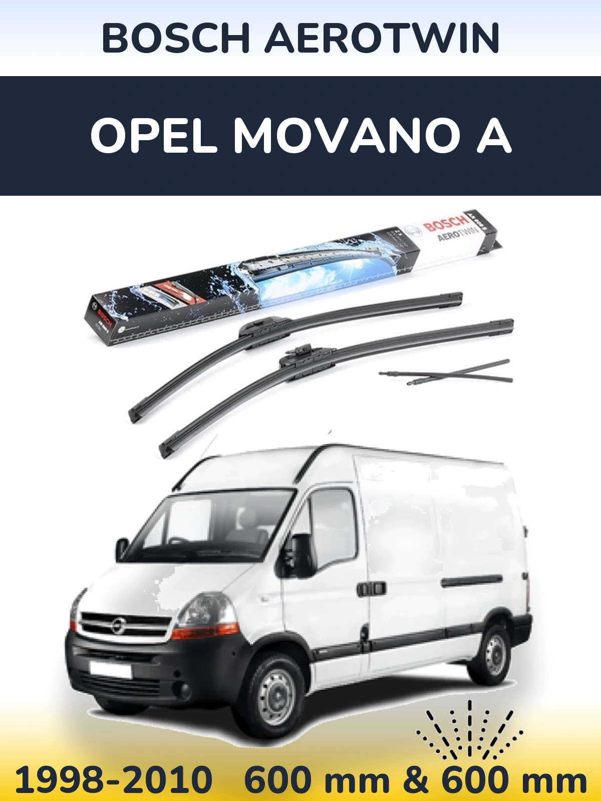 Комплект передних дворников BOSCH AeroTwin 600 & 600 мм для Opel Movano A 1998-2010