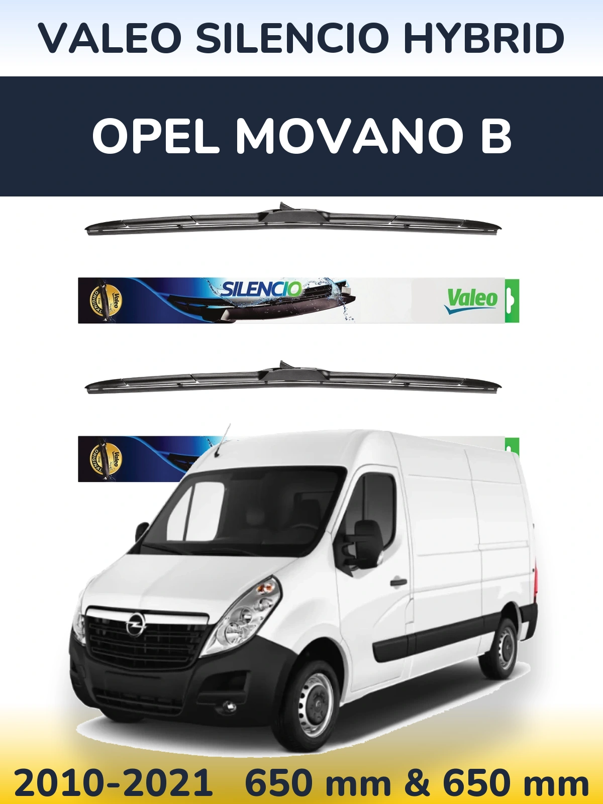 Комплект передних дворников Valeo Silencio Hybrid 650 & 650 мм для Opel Movano B 2010-2021