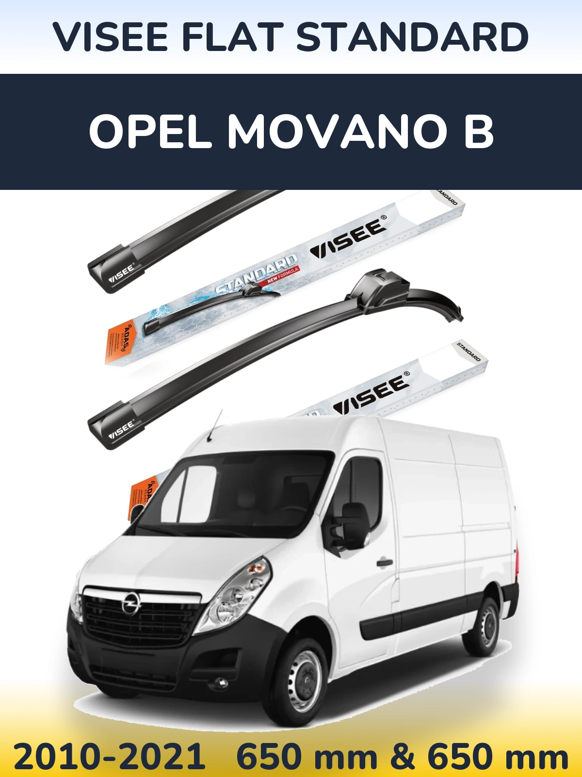 Комплект передніх щіток VISEE FLAT STANDARD 650 & 650 мм для Opel Movano B 2010-2021