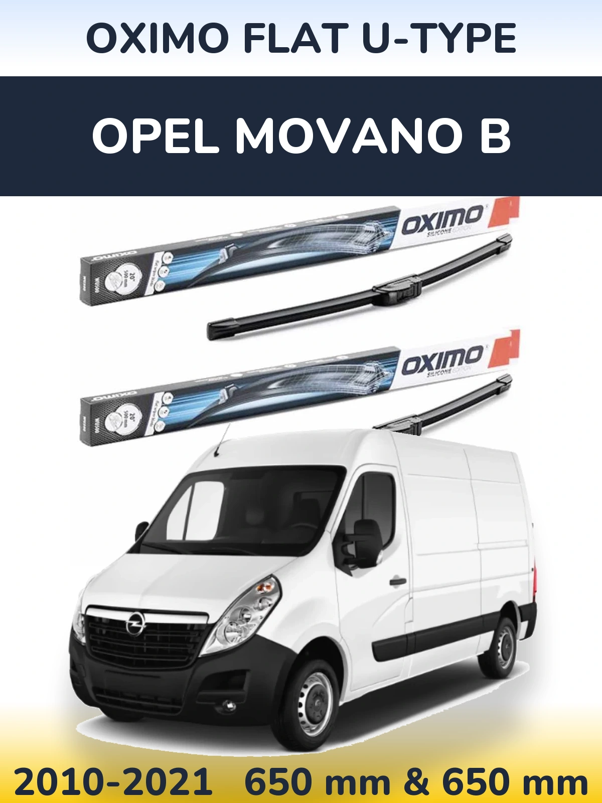 Комплект передних дворников Oximo Flat U-type 650 & 650 мм для Opel Movano B 2010-2021