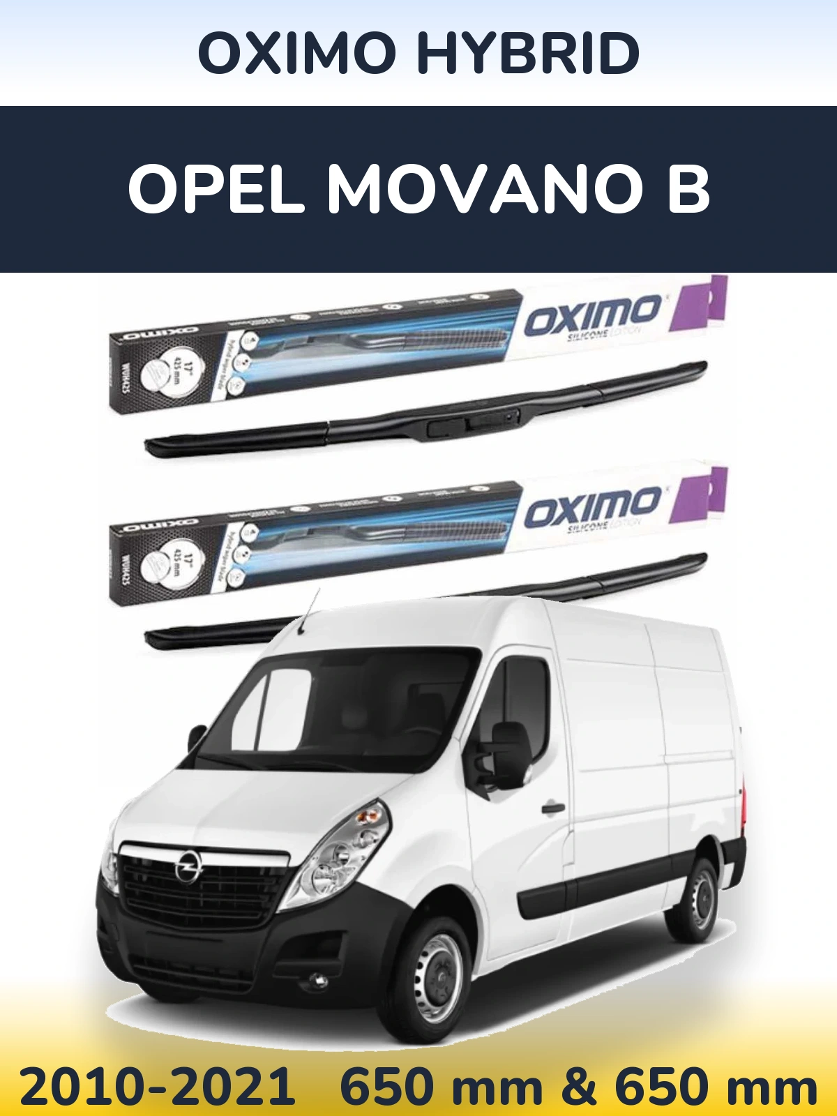 Комплект передних дворников Oximo Hybrid 650 & 650 мм для Opel Movano B 2010-2021