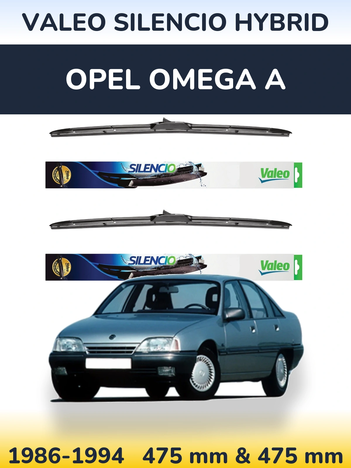 Комплект передних дворников Valeo Silencio Hybrid 475 & 475 мм для Opel Omega A 1986-1994