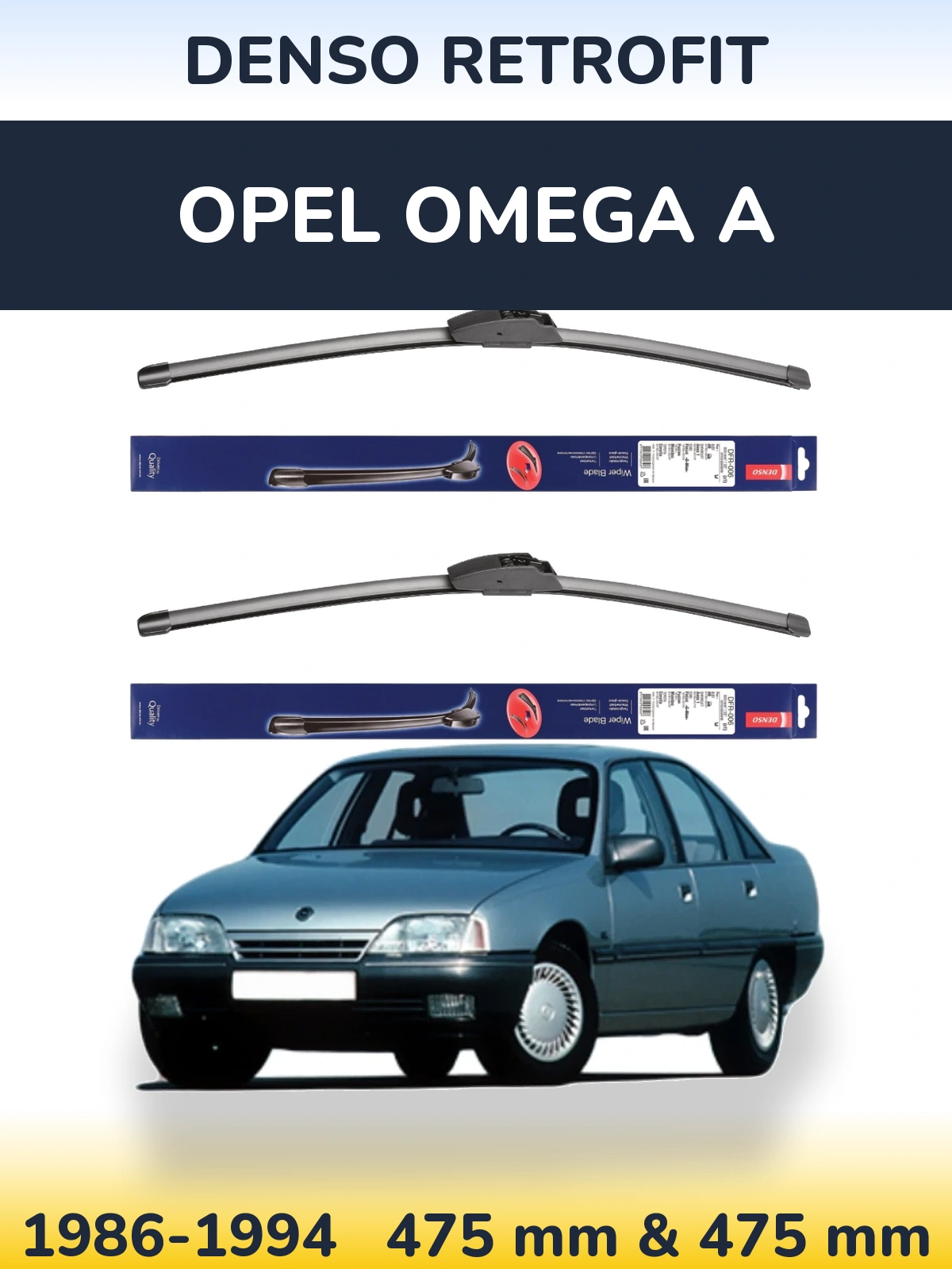 Front wiper blade set Denso Retrofit 475 & 475 mm for Opel Omega A 1986-1994