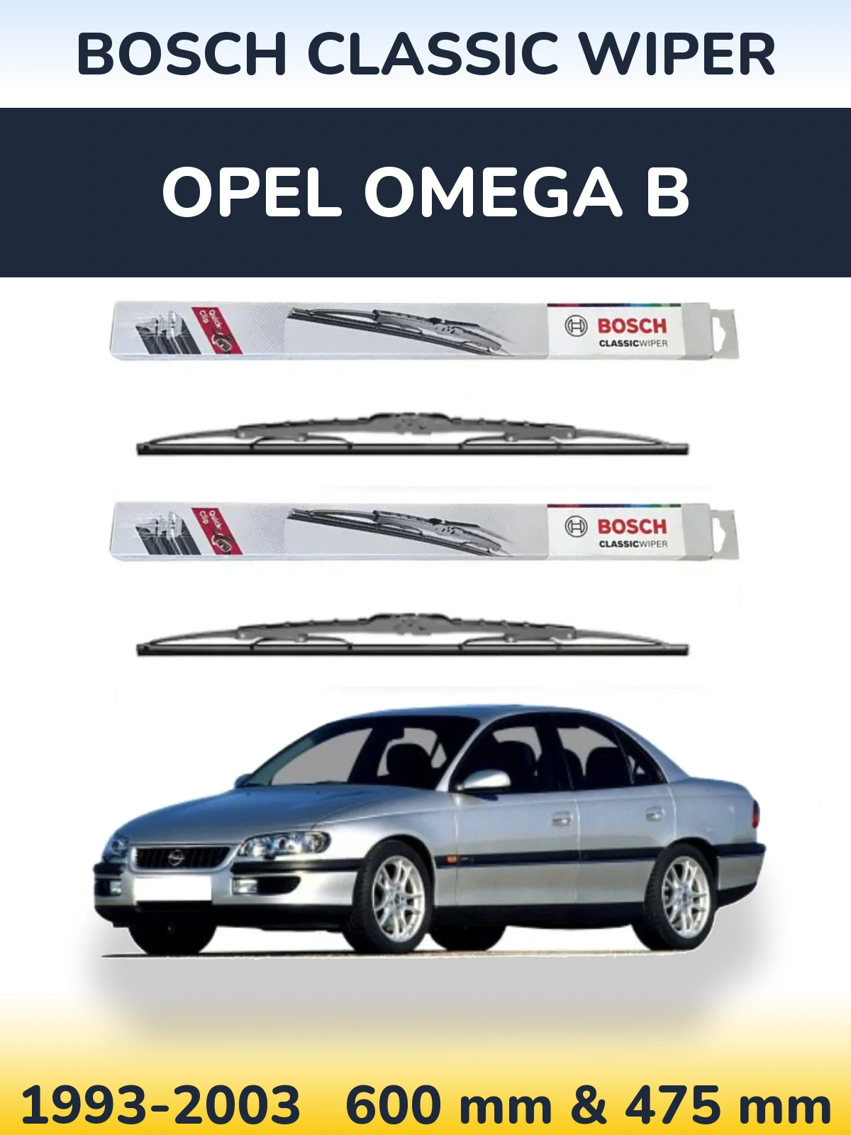 Комплект передних дворников BOSCH Classic Wiper 600 & 475 мм для Opel Omega B 1993-2003