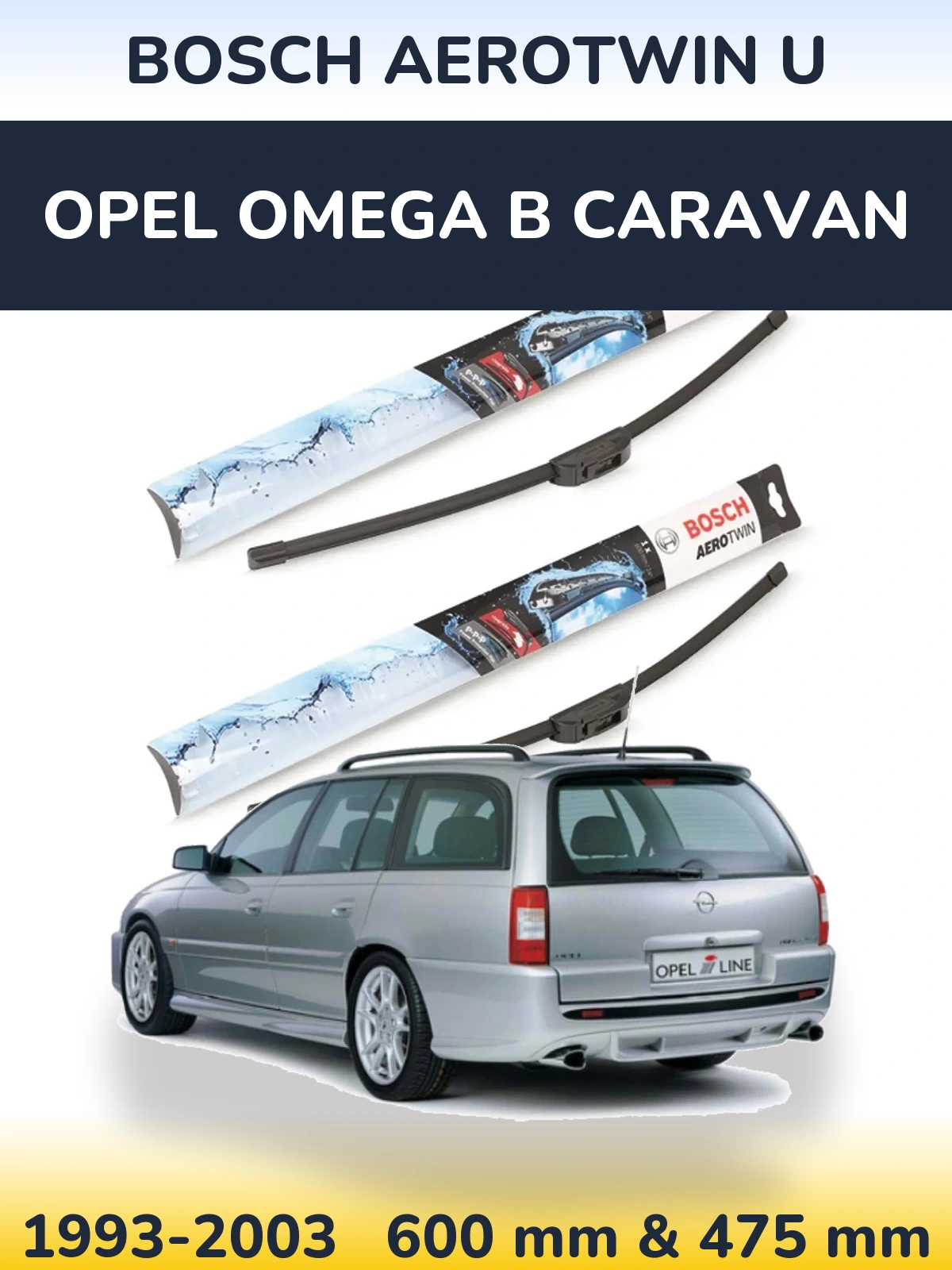 Комплект передних дворников BOSCH AeroTwin U 600 & 475 мм для Opel Omega B Caravan 1993-2003