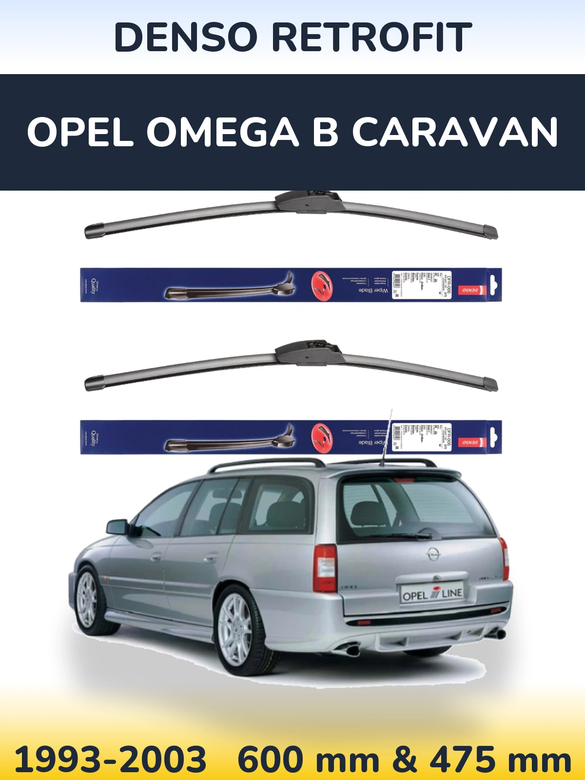 Комплект передних дворников Denso Retrofit 600 & 475 мм для Opel Omega B Caravan 1993-2003