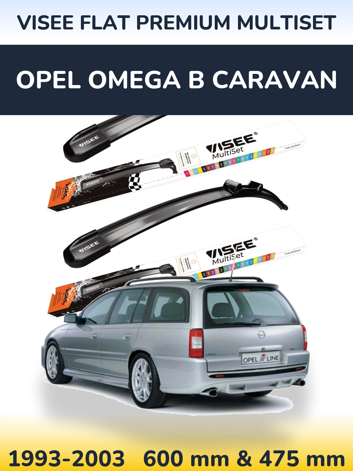 Komplet przednich wycieraczek VISEE FLAT PREMIUM MultiSet 600 & 475 mm do Opel Omega B Caravan 1993-2003