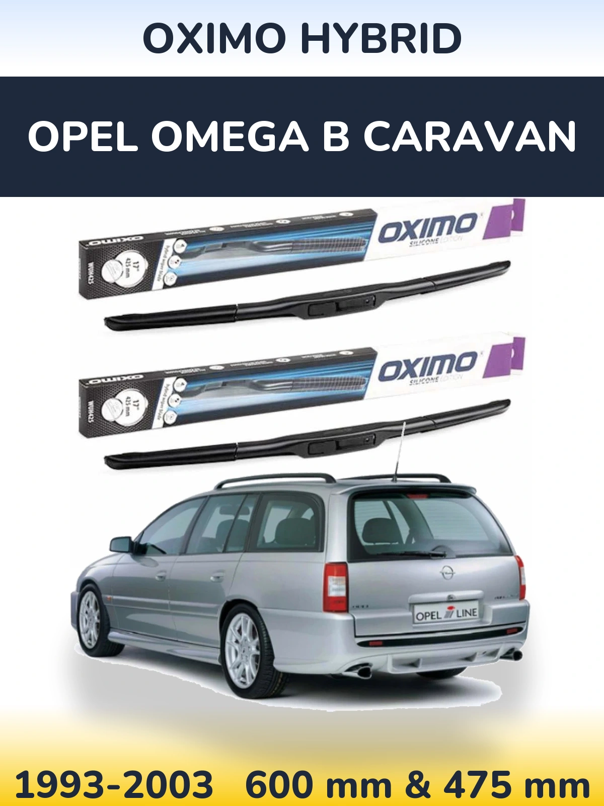 Комплект передних дворников Oximo Hybrid 600 & 475 мм для Opel Omega B Caravan 1993-2003