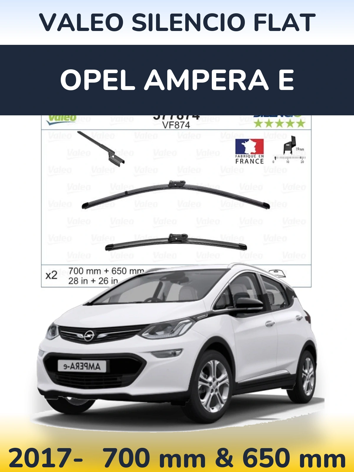 Комплект передних дворников Valeo Silencio Flat 700 & 650 мм для Opel Ampera E 2017-2026