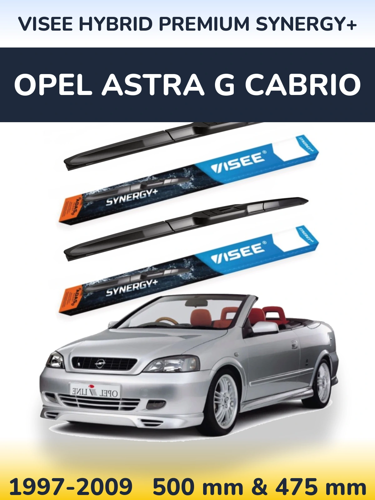 Комплект передніх щіток VISEE HYBRID PREMIUM SYNERGY+ 500 & 475 мм для Opel Astra G cabrio 1997-2009