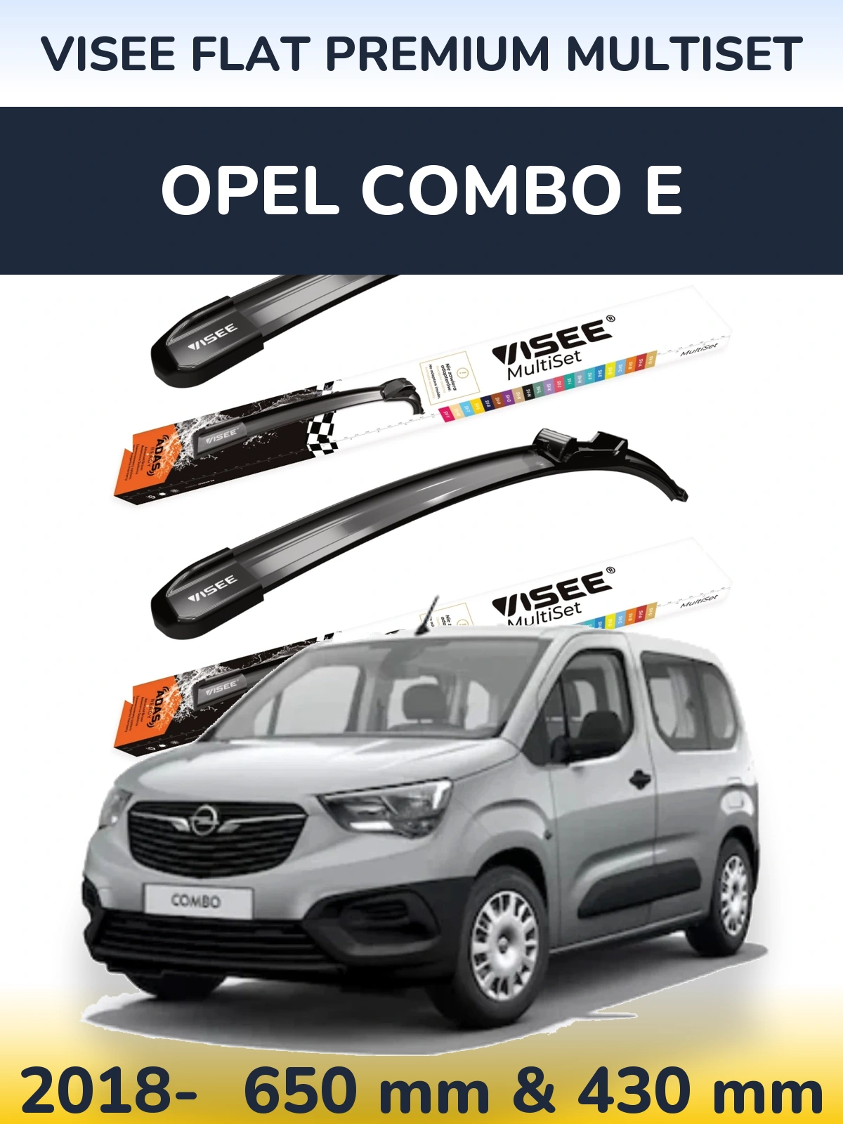 Komplet przednich wycieraczek VISEE FLAT PREMIUM MultiSet 650 & 430 mm do Opel Combo E 2018-2026