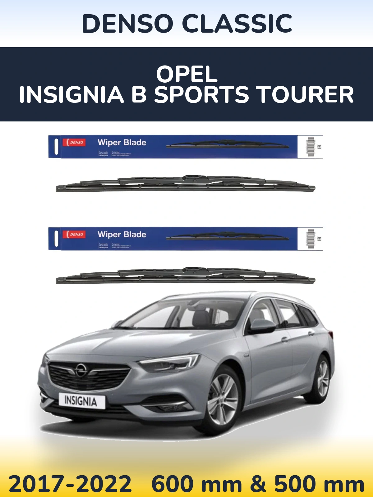 Komplet przednich wycieraczek Denso Classic 600 & 500 mm do Opel Insignia B Sports Tourer 2017-2022
