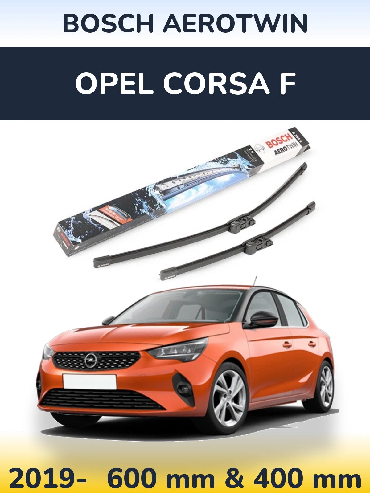 Комплект передніх щіток BOSCH AeroTwin 600 & 400 мм для Opel Corsa F 2019-2026