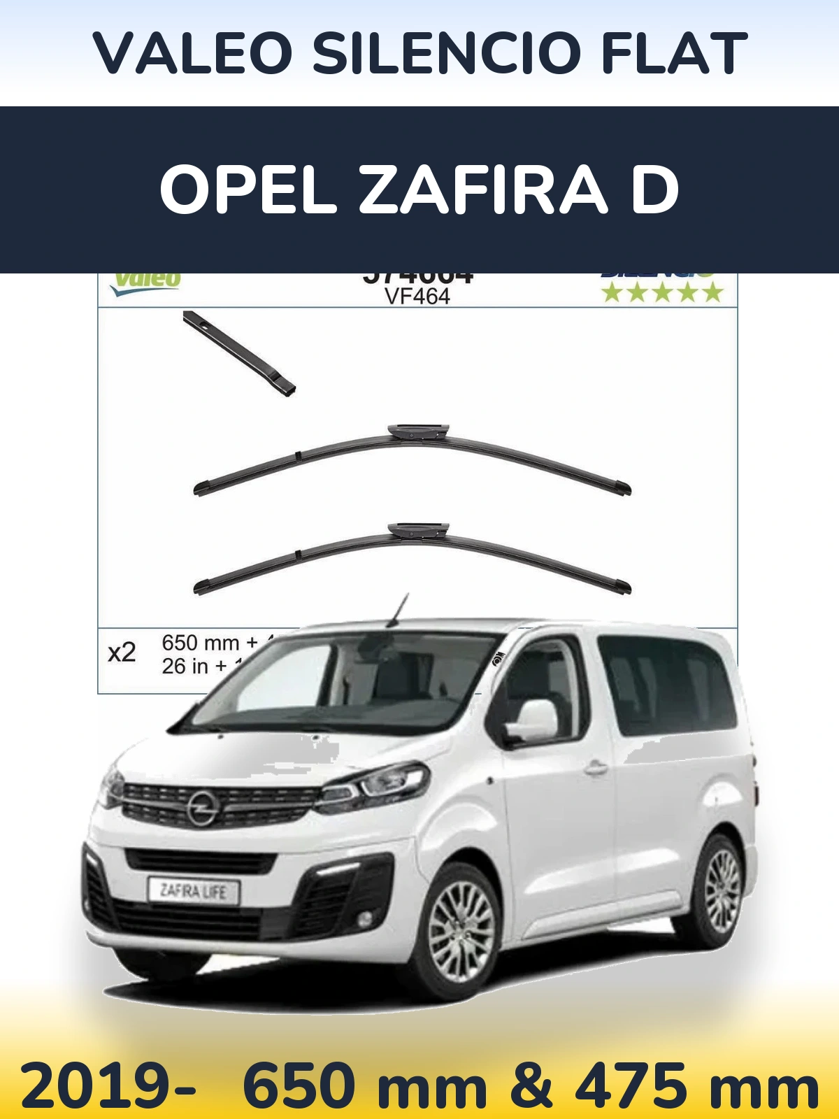 Front wiper blade set Valeo Silencio Flat 650 & 450 mm for Opel Zafira D 2019-2026