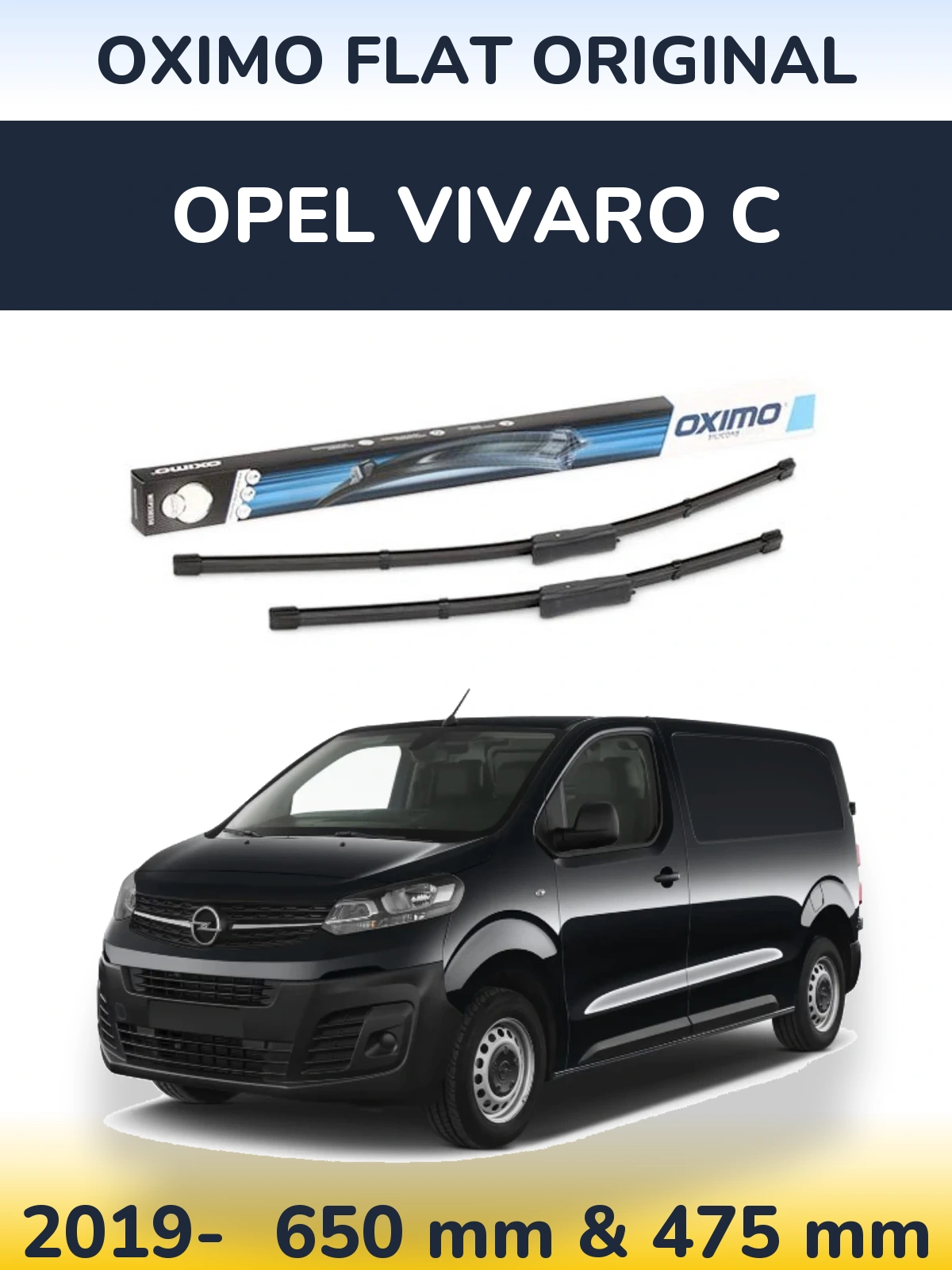 Комплект передніх щіток Oximo Flat Original 650 & 475 мм для Opel Vivaro C 2019-2026
