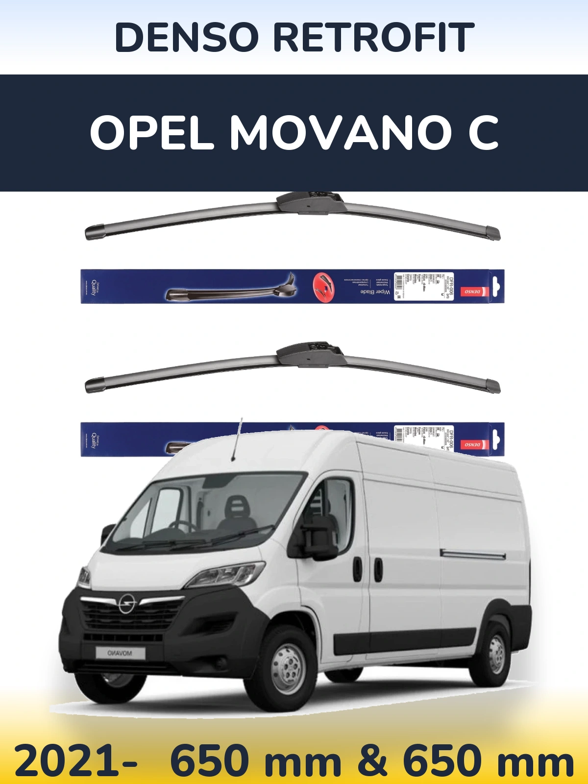 Комплект передних дворников Denso Retrofit 650 & 650 мм для Opel Movano C 2021-2026