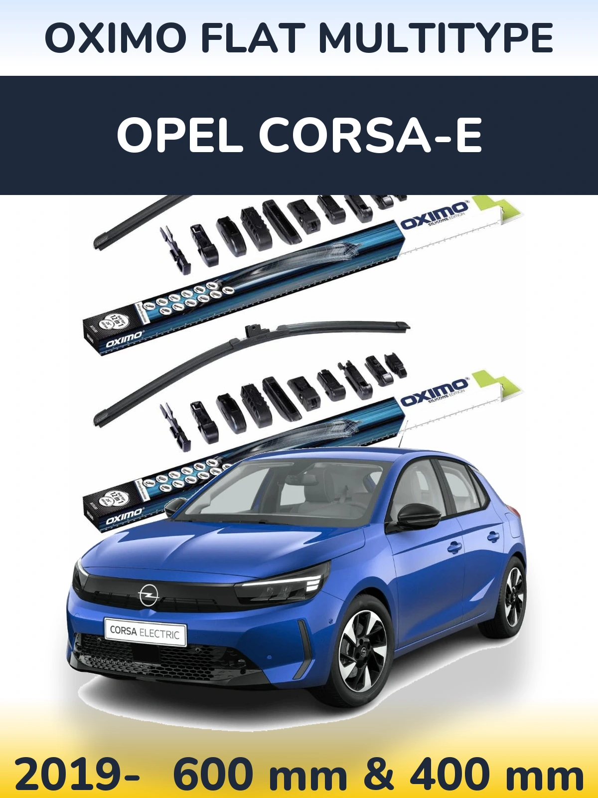 Комплект передніх щіток Oximo Flat MultiТипe 600 & 400 мм для Opel Corsa-e 2019-2026