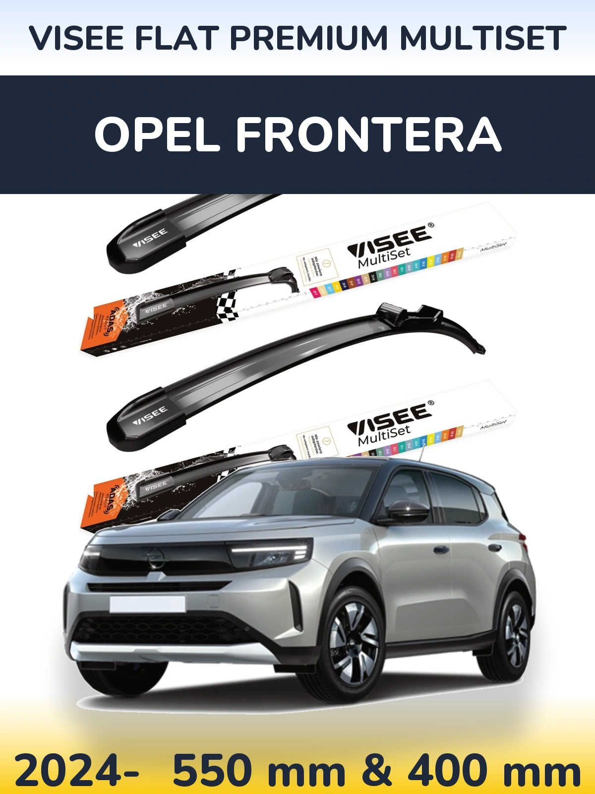 Komplet przednich wycieraczek VISEE FLAT PREMIUM MultiSet 550 & 400 mm do Opel Frontera 2024-2026