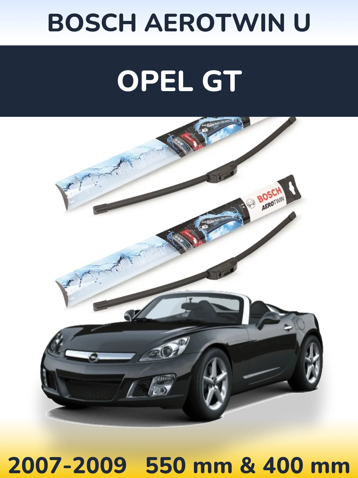 Комплект передніх щіток BOSCH AeroTwin U 550 & 400 мм для Opel GT 2007-2009