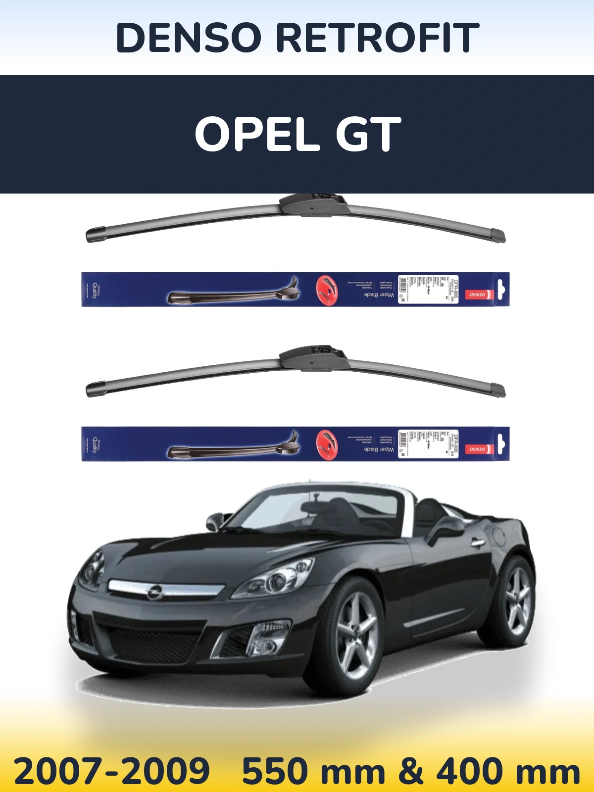 Front wiper blade set Denso Retrofit 550 & 400 mm for Opel GT 2007-2009