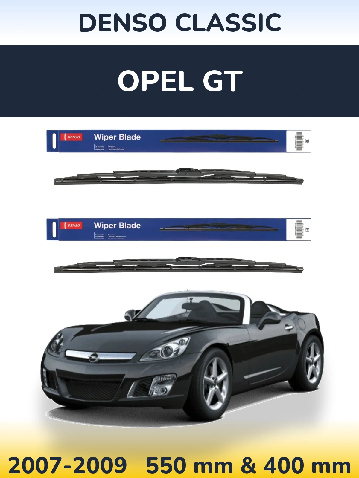 Front wiper blade set Denso Classic 550 & 400 mm for Opel GT 2007-2009