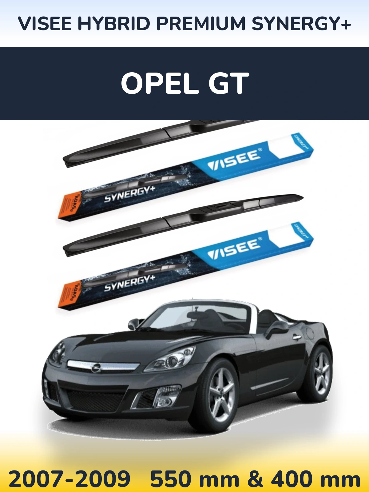 Front wiper blade set VISEE HYBRID PREMIUM SYNERGY+ 550 & 400 mm for Opel GT 2007-2009