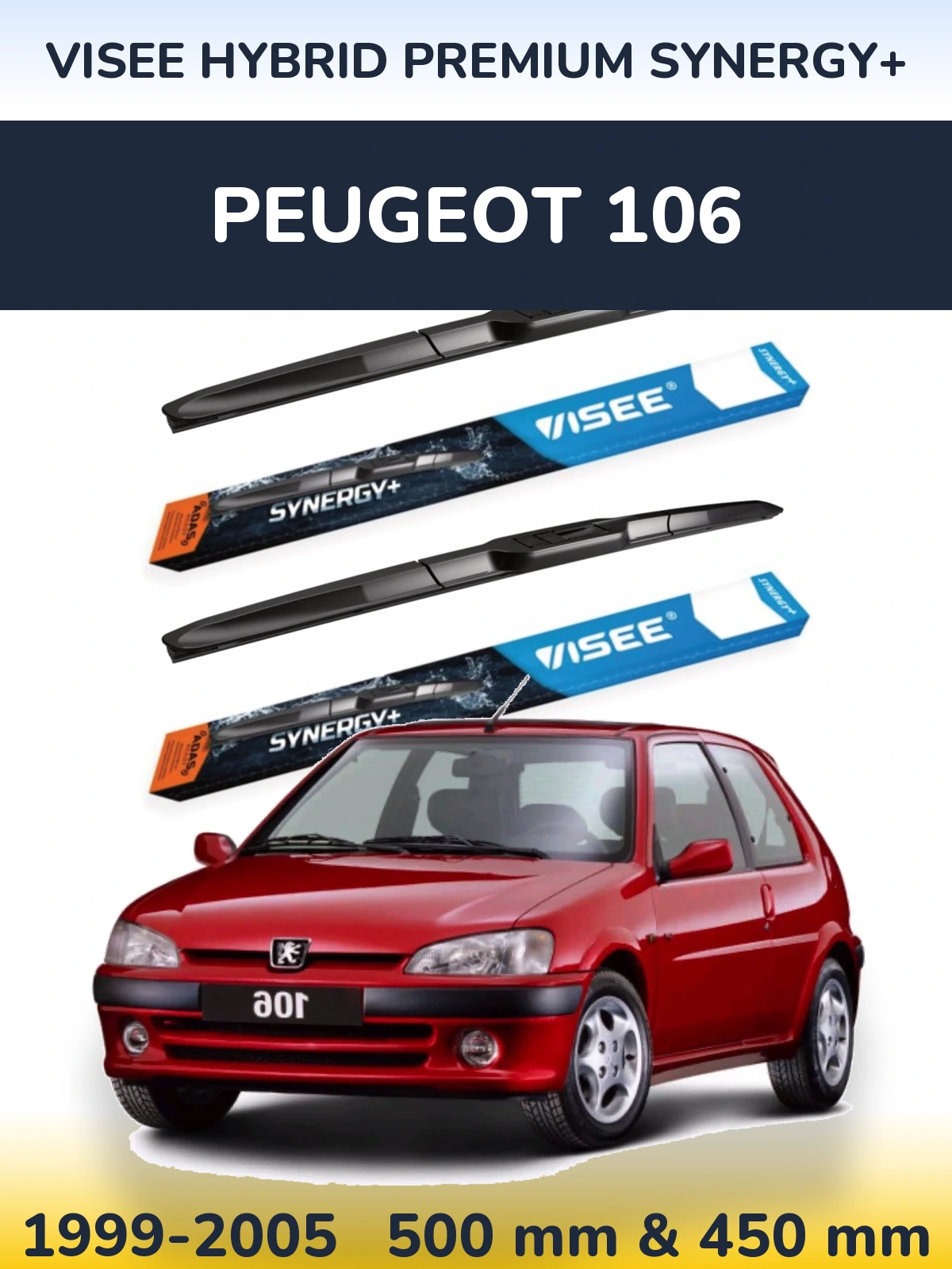 Комплект передніх щіток VISEE HYBRID PREMIUM SYNERGY+ 500 & 450 мм для Peugeot 106 1999-2005