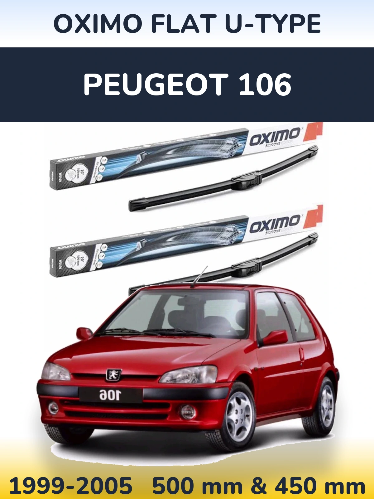 Komplet przednich wycieraczek Oximo Flat U-type 500 & 450 mm do Peugeot 106 1999-2005