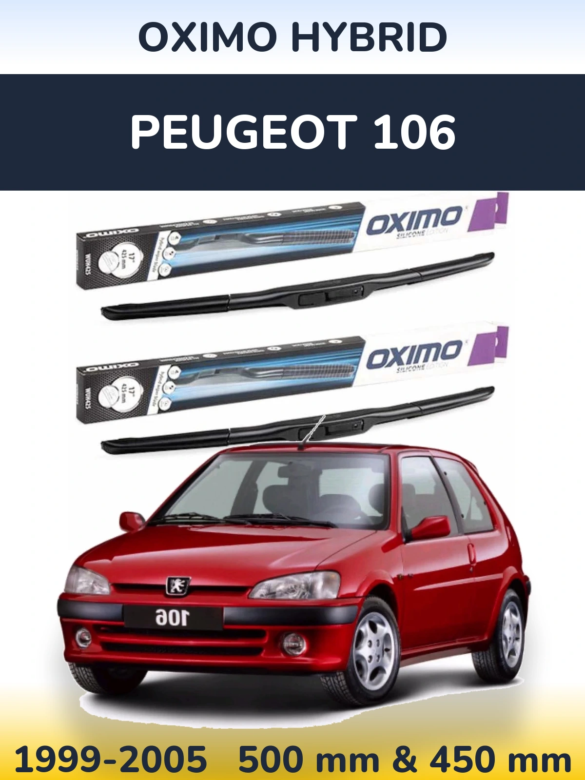 Komplet przednich wycieraczek Oximo Hybrid 500 & 450 mm do Peugeot 106 1999-2005